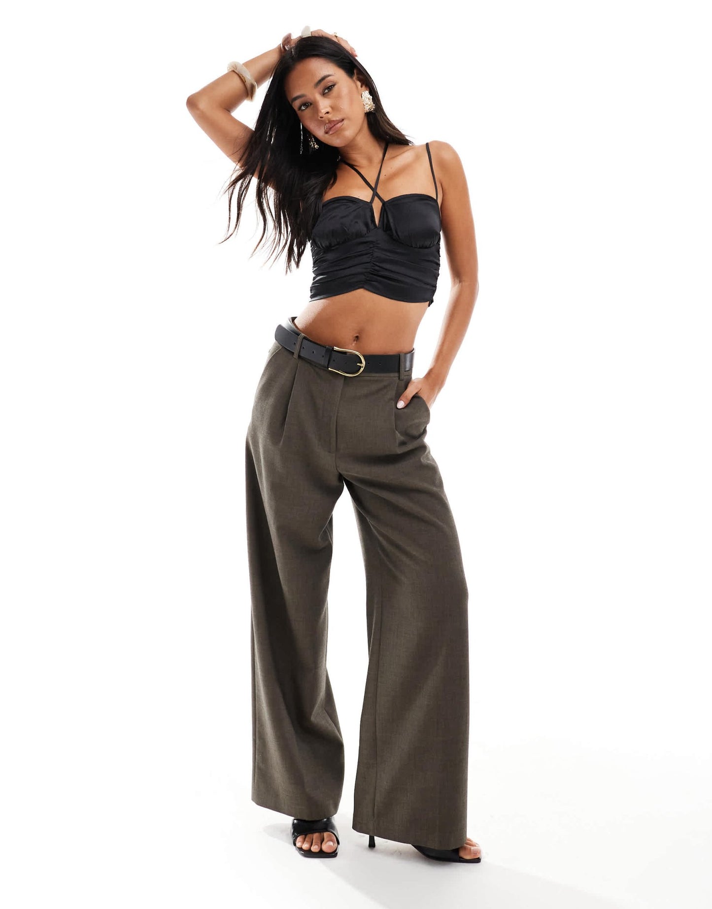 ASOS DESIGN ruched front satin cami in black - ASOS Sample Sale