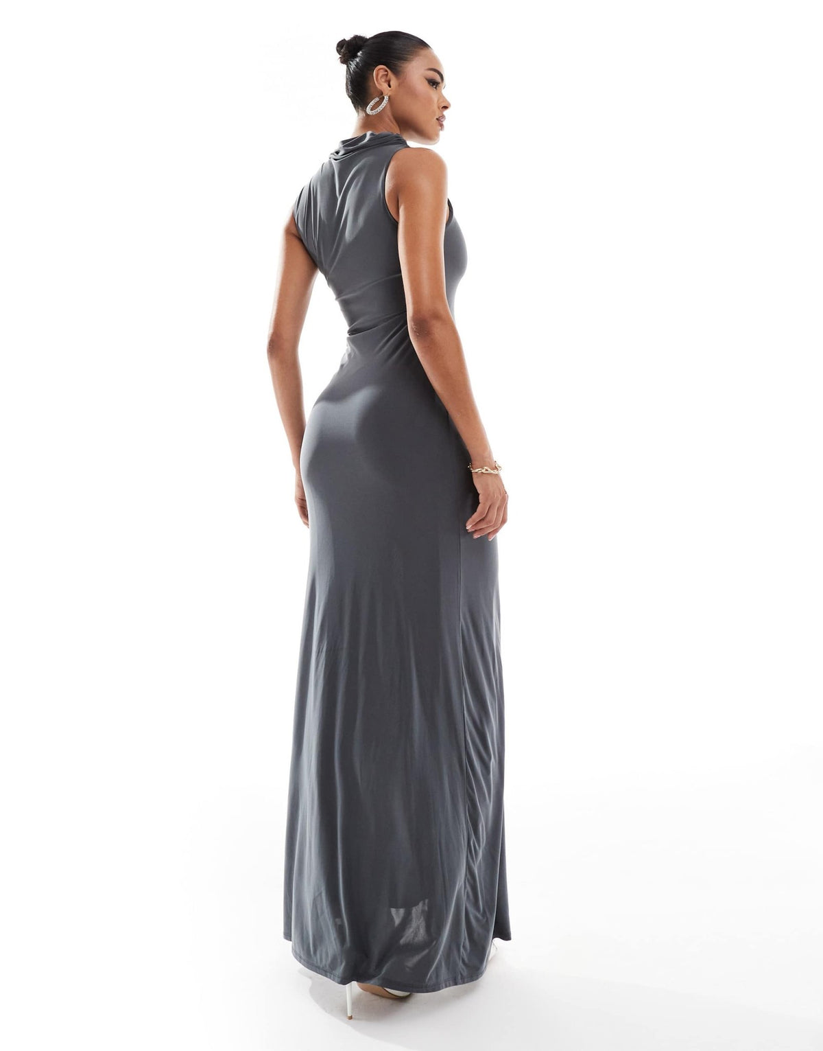 ASOS DESIGN ruched high neck maxi dress in charcoal - ASOS Sample Sale