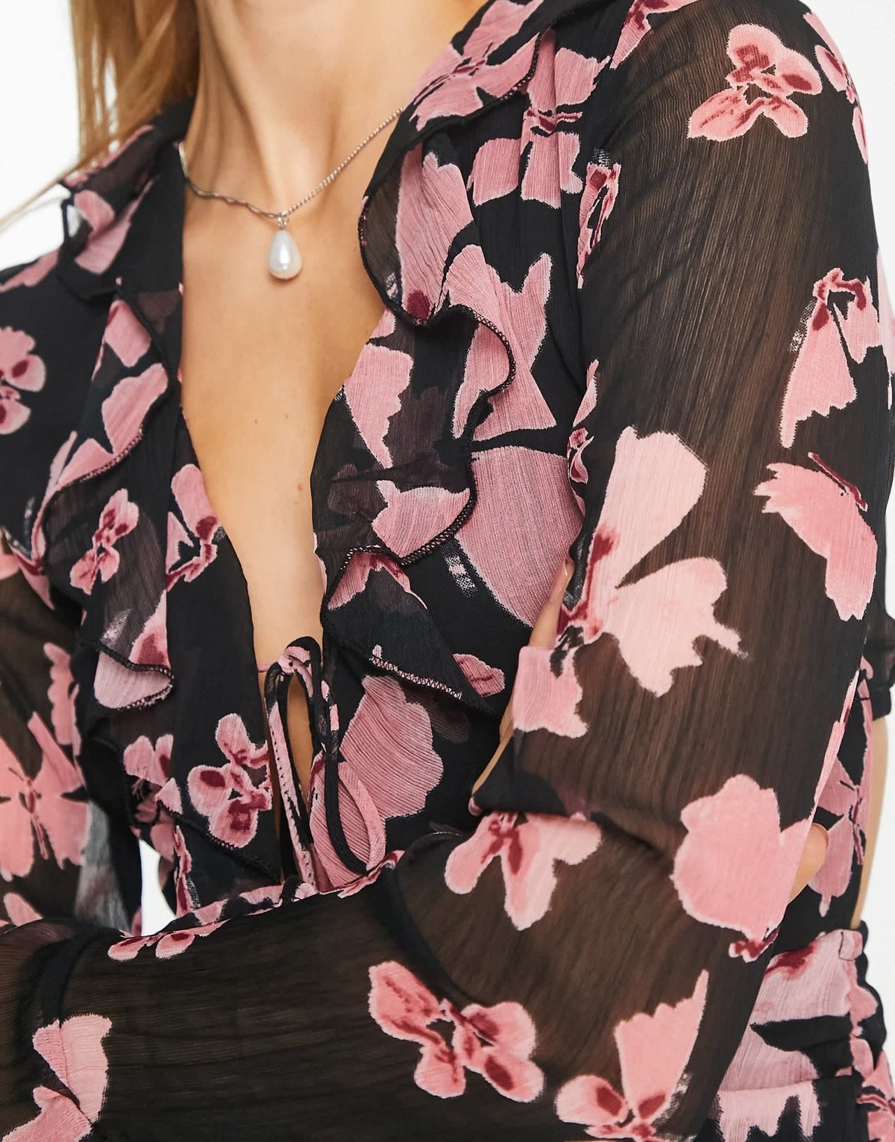 ASOS DESIGN ruched mini dress with fluted sleeves in butterfly print - ASOS Sample Sale