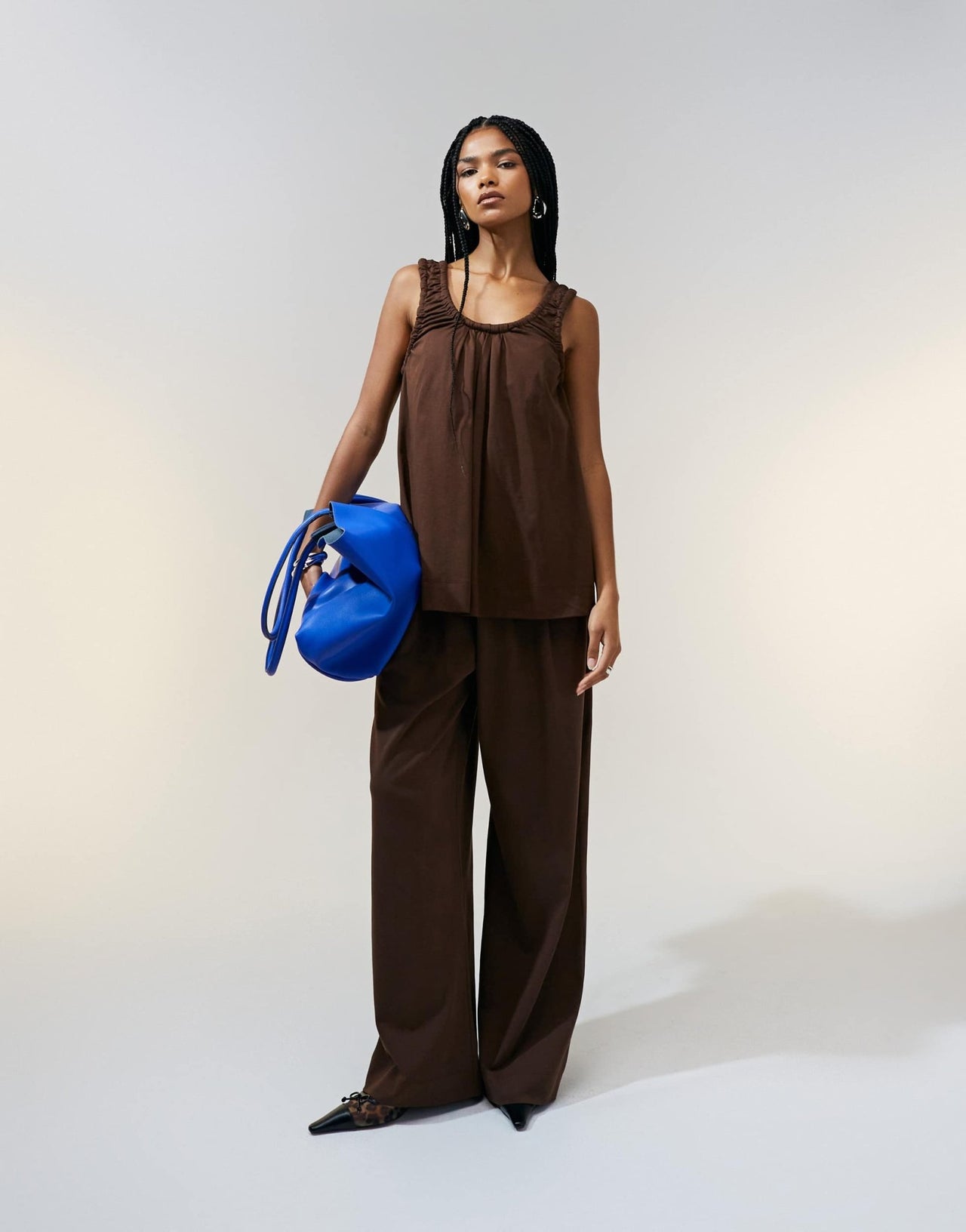 ASOS DESIGN ruched neckline detail vest top in chocolate - ASOS Sample Sale