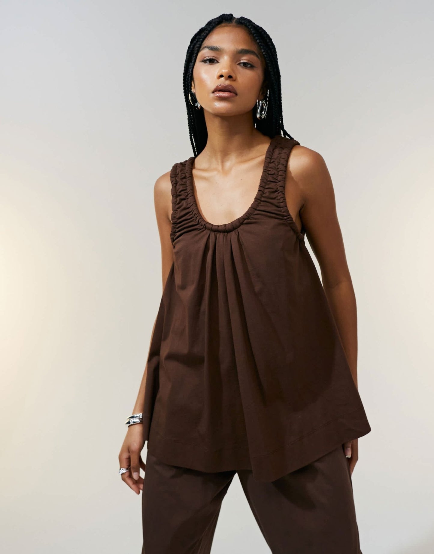 ASOS DESIGN ruched neckline detail vest top in chocolate - ASOS Sample Sale