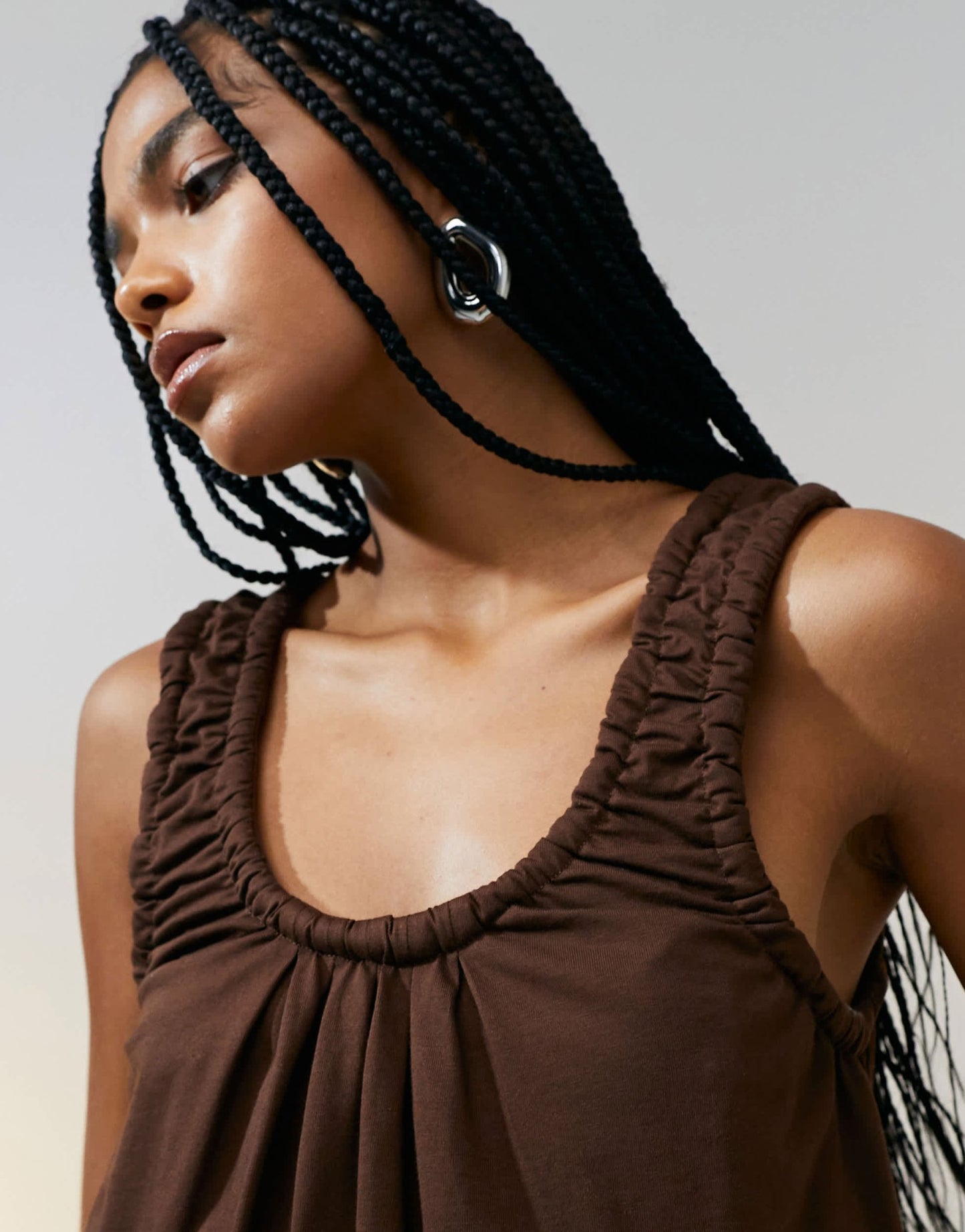 ASOS DESIGN ruched neckline detail vest top in chocolate - ASOS Sample Sale