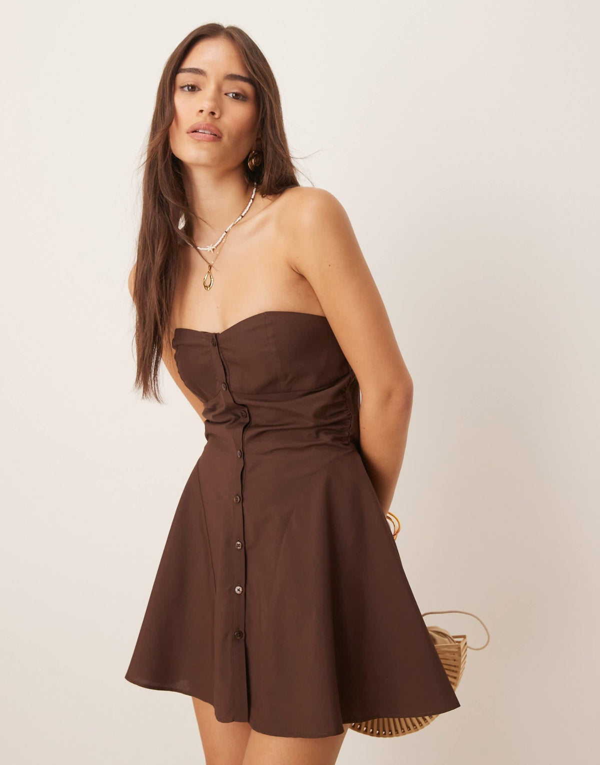 ASOS DESIGN ruched panel bandeau mini dress in chocolate - ASOS Sample Sale
