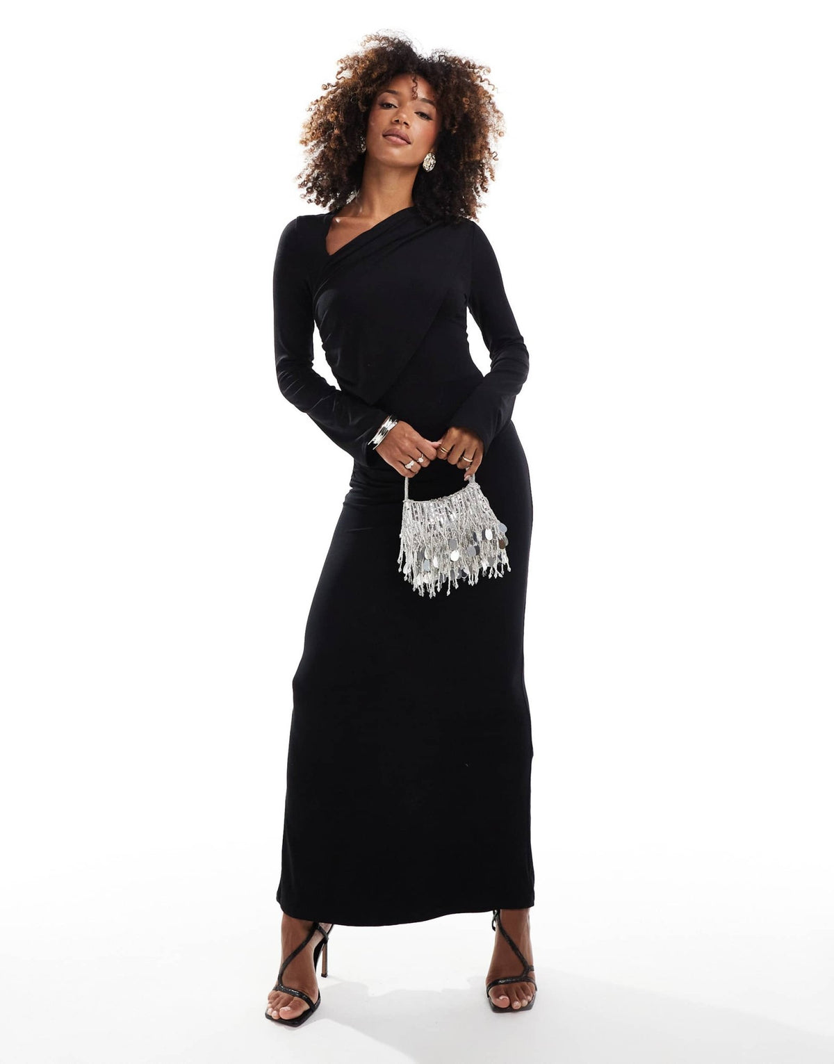 ASOS DESIGN ruched panel long sleeve maxi dress in black - ASOS Sample Sale
