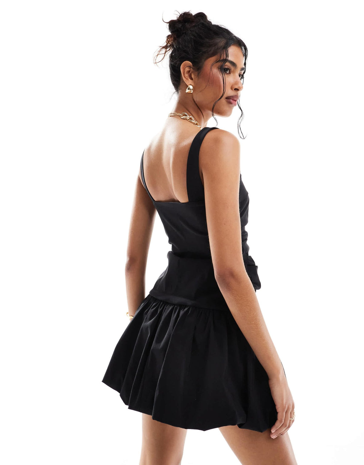 ASOS DESIGN ruched puff hem mini dress with satin bow detail in black - ASOS Sample Sale