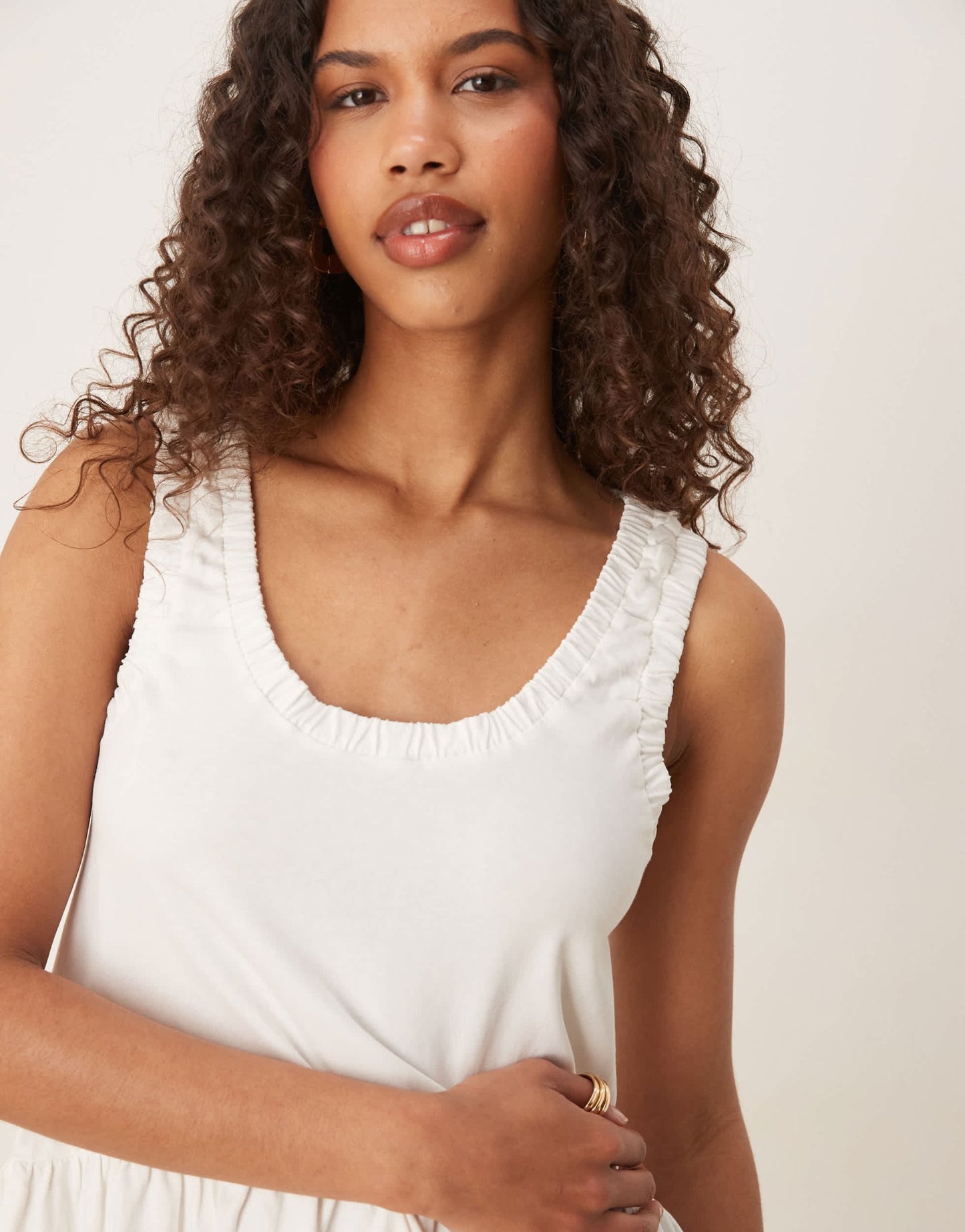 ASOS DESIGN ruched scoop smock mini dress in off white - ASOS Sample Sale