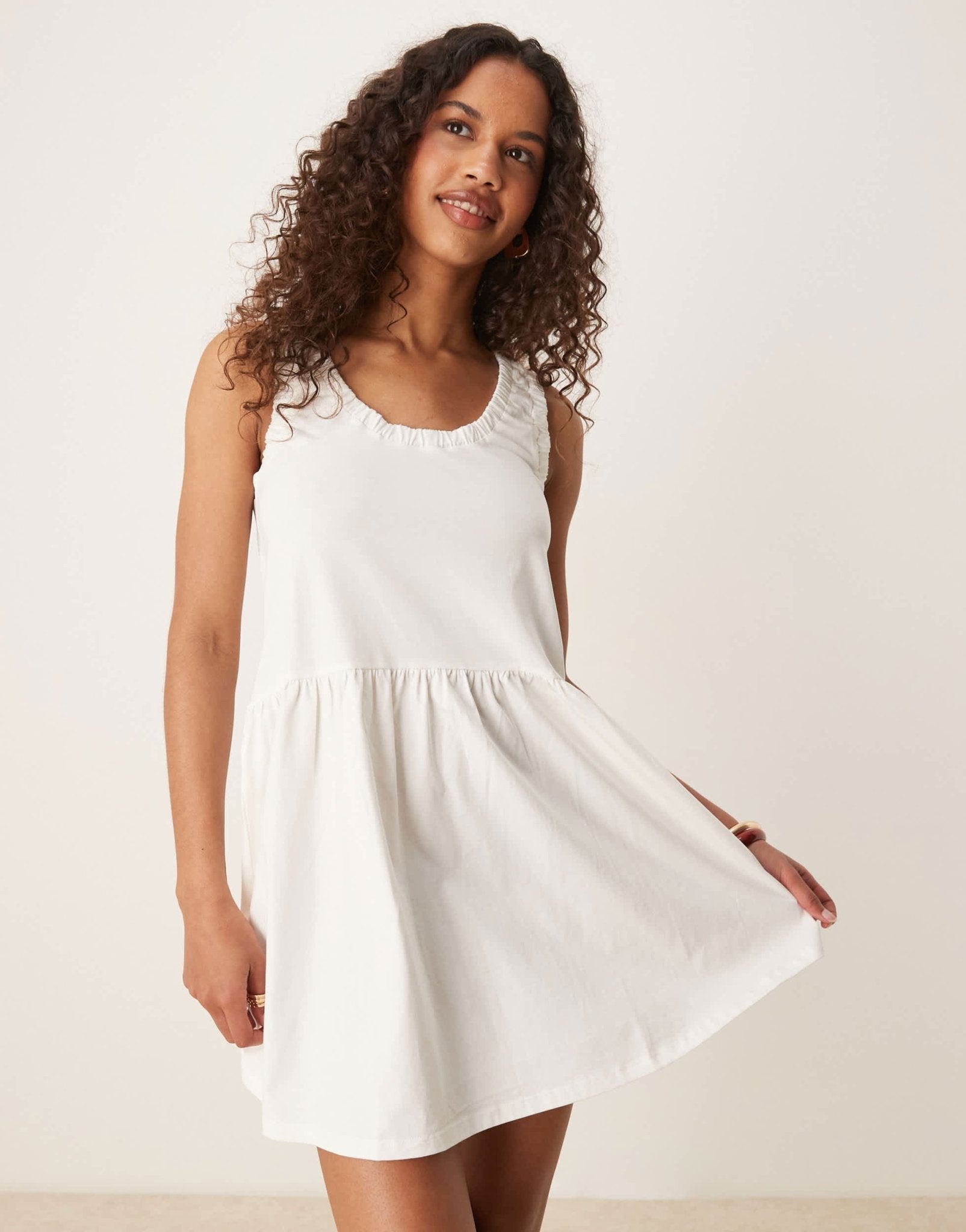 ASOS DESIGN ruched scoop smock mini dress in off white - ASOS Sample Sale