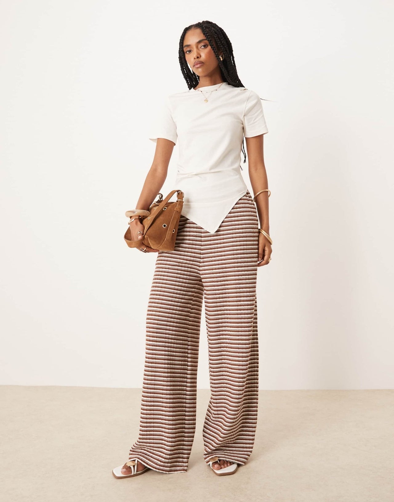ASOS DESIGN ruched side asymmetric t-shirt in stone - ASOS Sample Sale