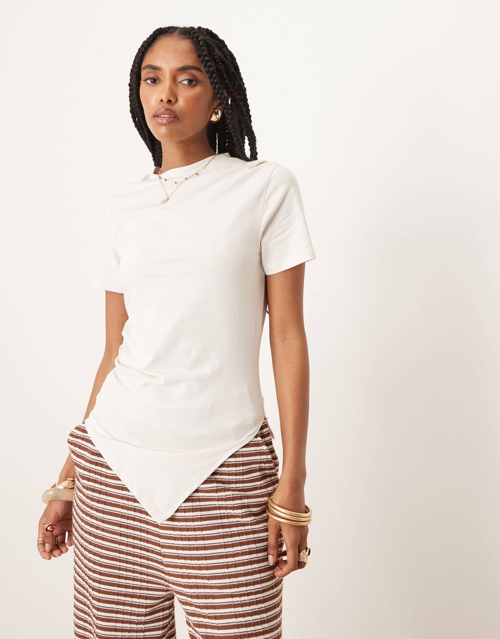 ASOS DESIGN ruched side asymmetric t-shirt in stone - ASOS Sample Sale