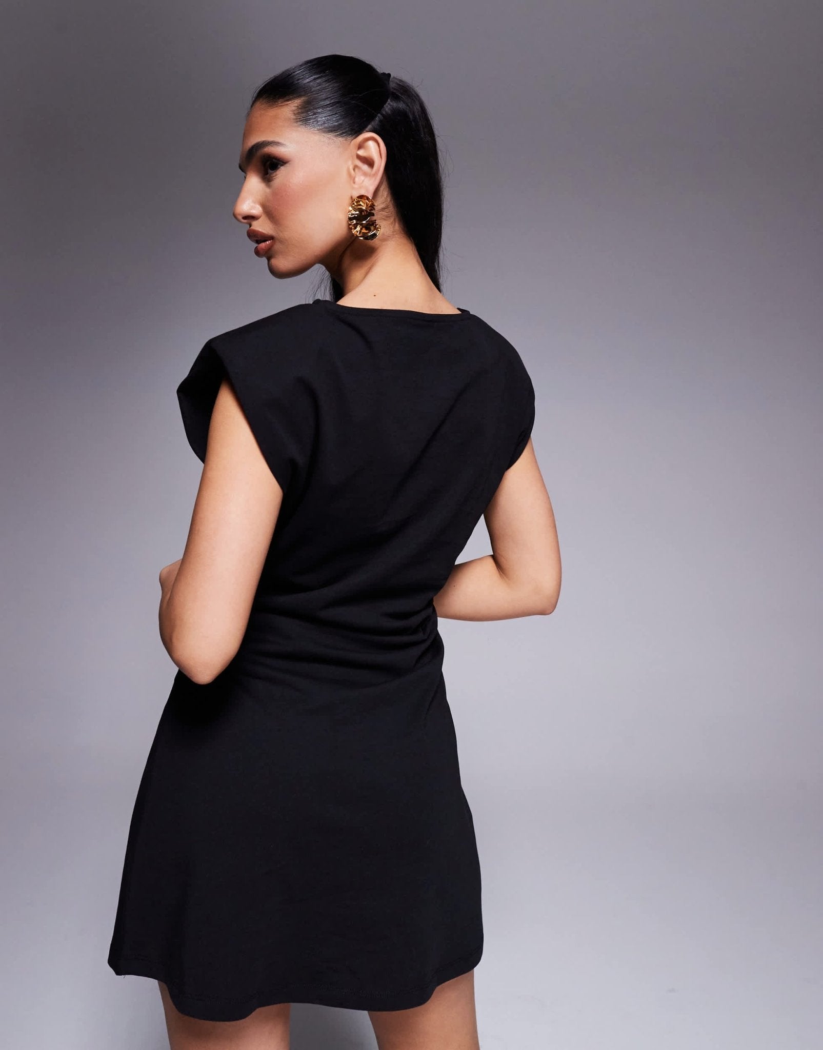 ASOS DESIGN ruched side shoulder pad tank mini dress in black - ASOS Sample Sale