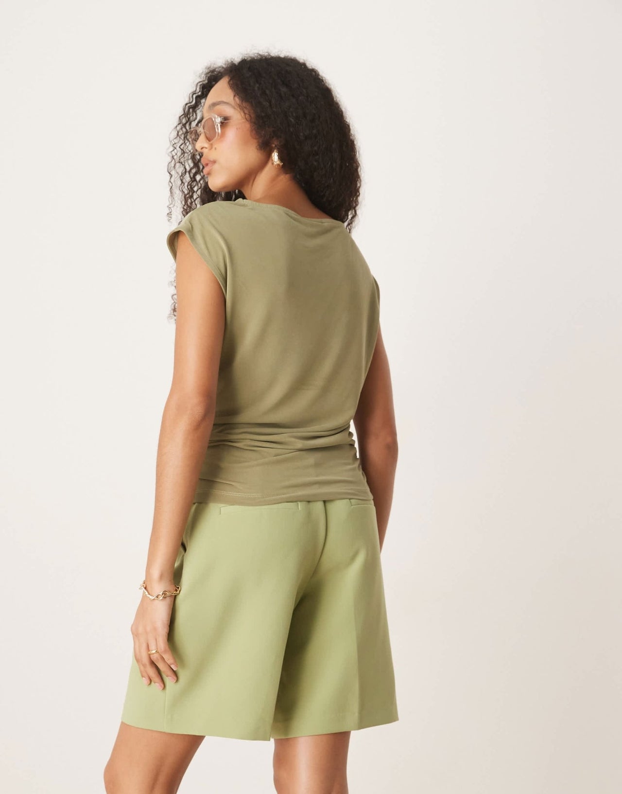 ASOS DESIGN ruched side top with slash neck in sage - ASOS Sample Sale
