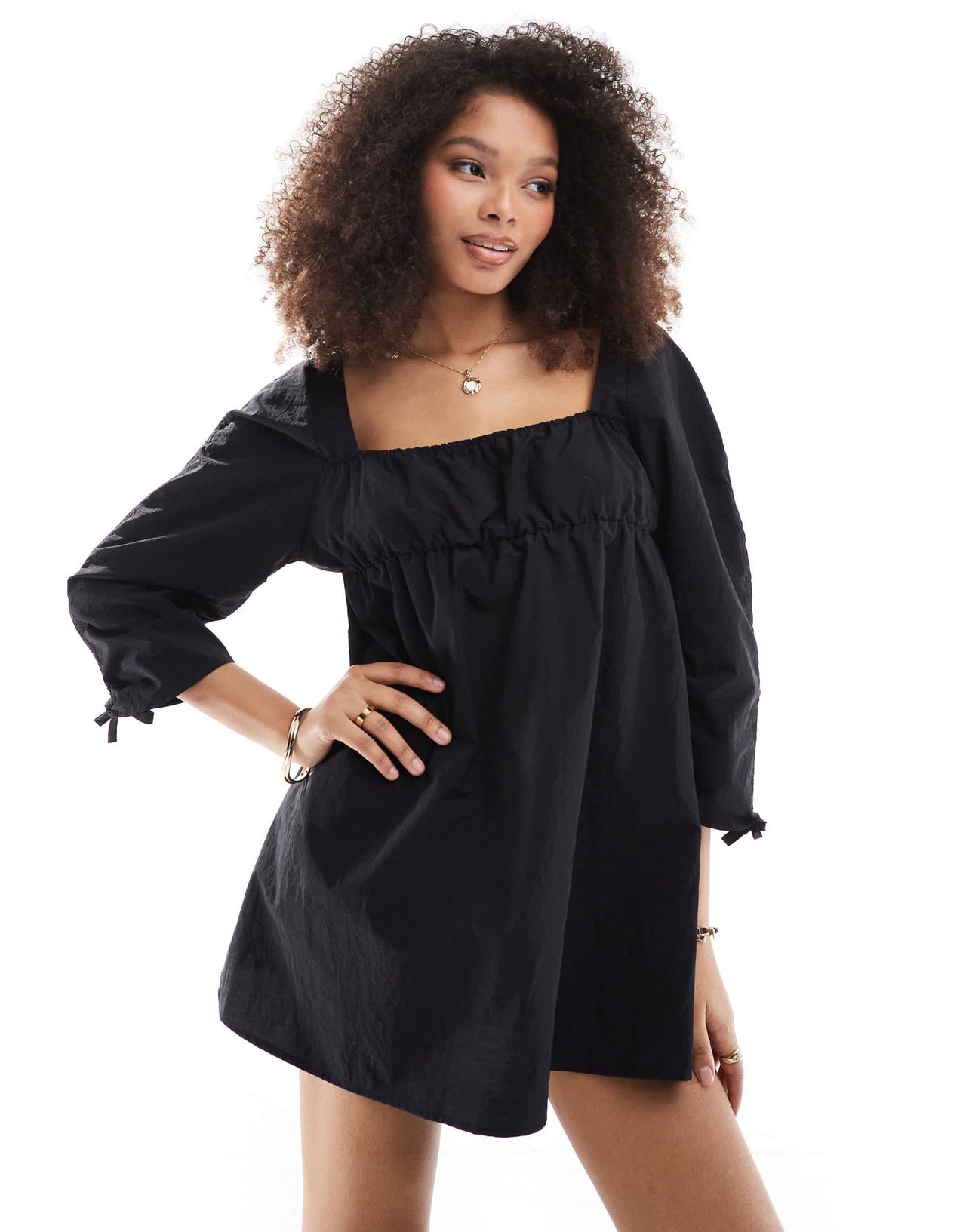 ASOS DESIGN ruched sleeve mini dress in black - ASOS Sample Sale