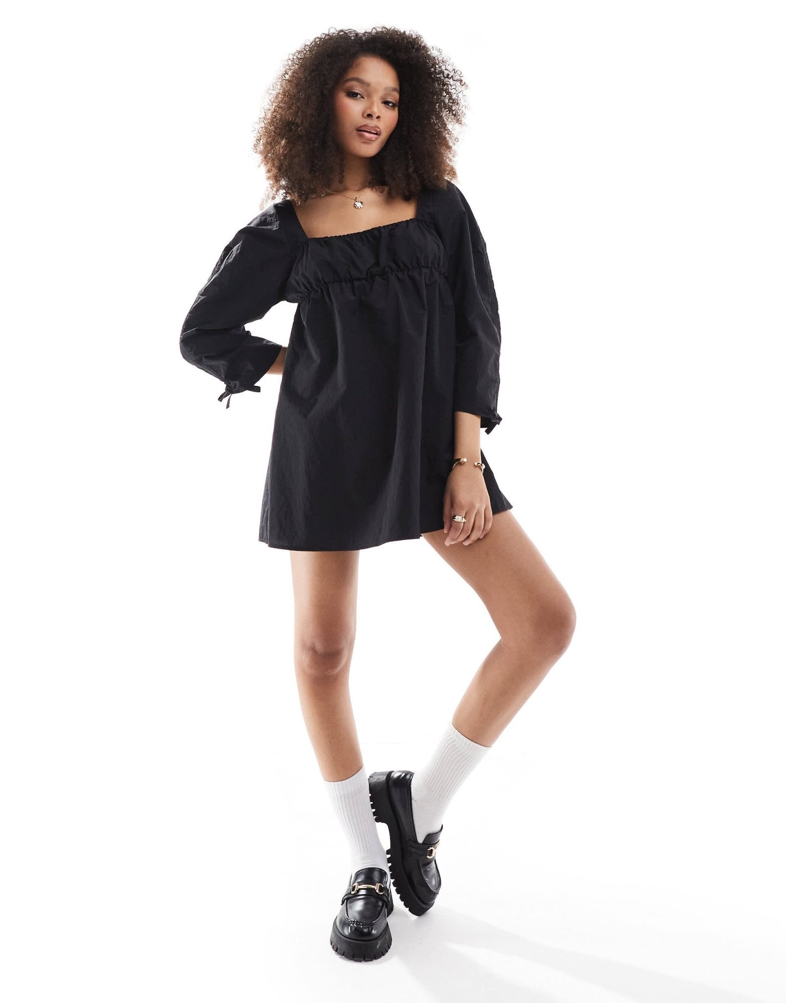 ASOS DESIGN ruched sleeve mini dress in black - ASOS Sample Sale