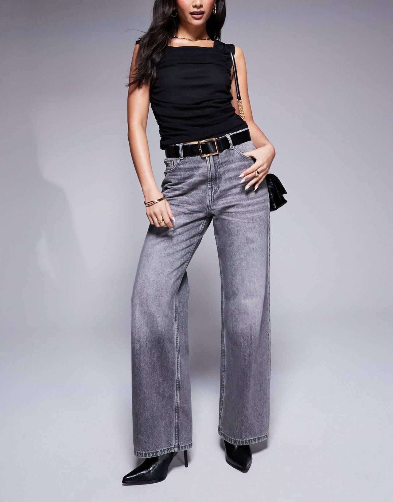 ASOS DESIGN ruched square neck top in black - ASOS Sample Sale