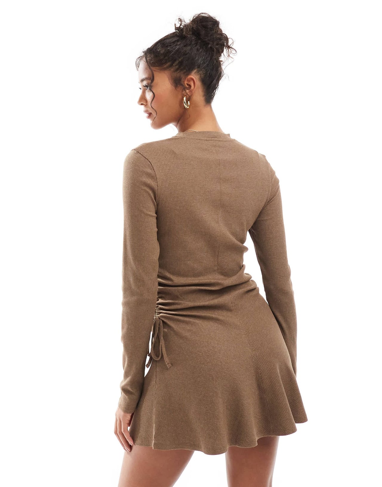 ASOS DESIGN ruched tie side rib mini dress in brown - ASOS Sample Sale