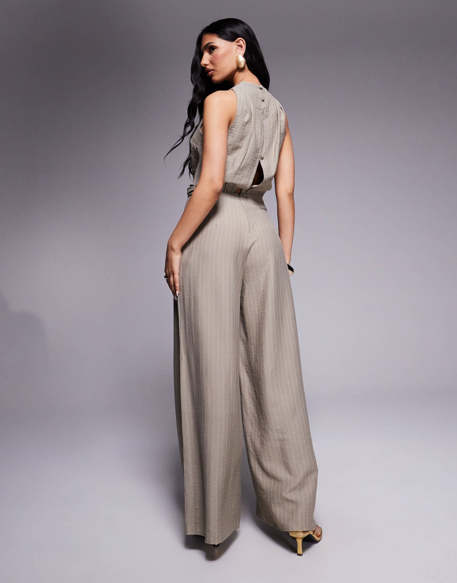 ASOS DESIGN ruched waist detail v neck jumpsuit in stripe - ASOS Sample Sale