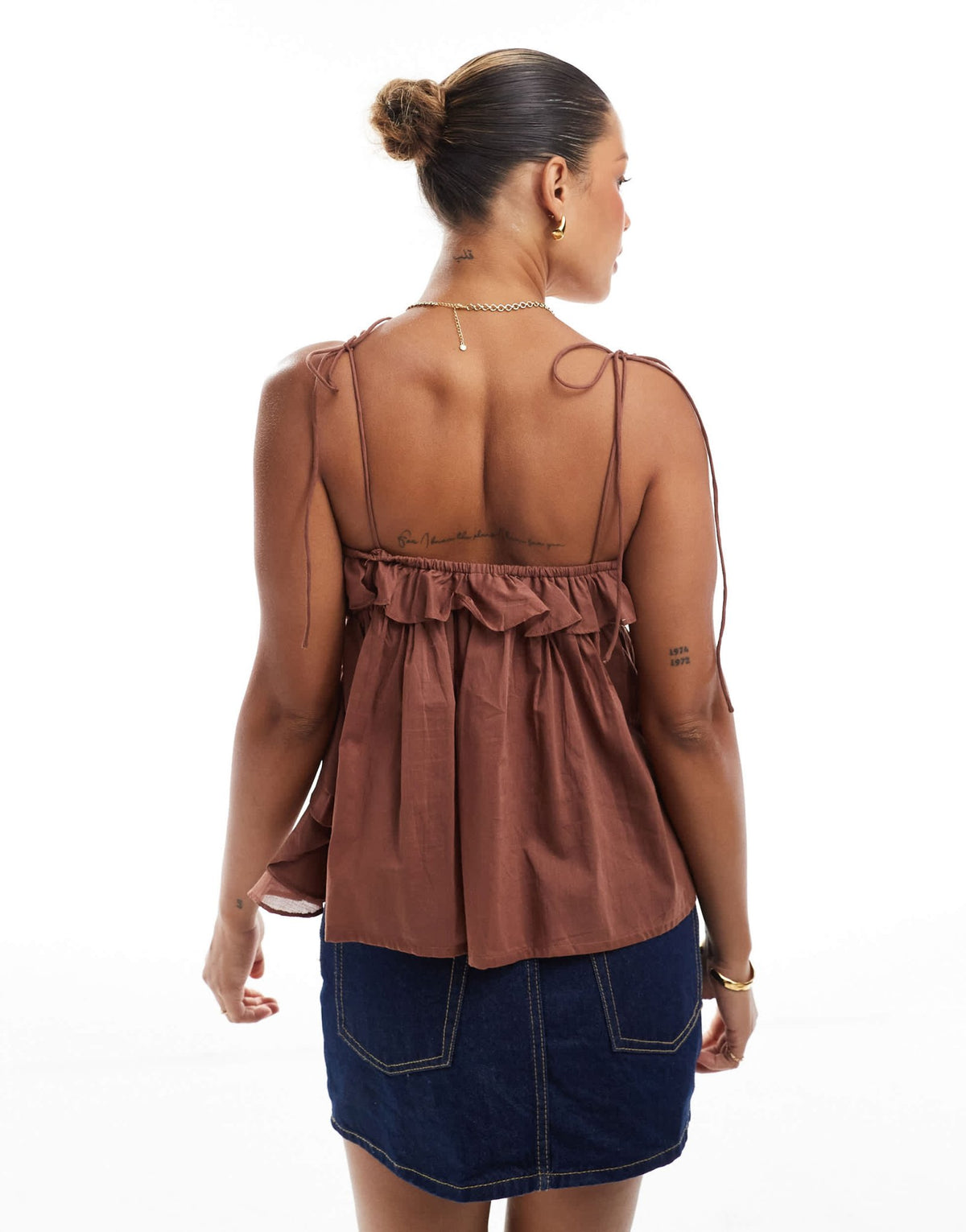 ASOS DESIGN ruffle cami top with tie straps in brown - ASOS Sample Sale
