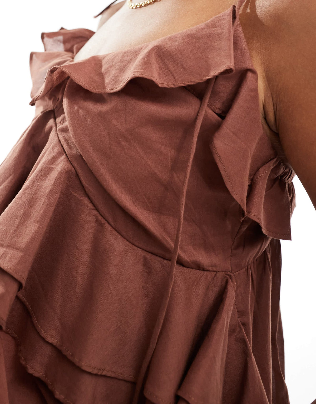 ASOS DESIGN ruffle cami top with tie straps in brown - ASOS Sample Sale