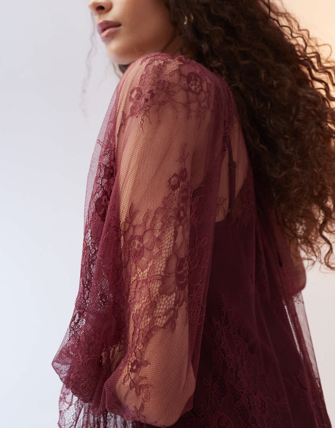 ASOS DESIGN ruffle detail lace maxi dress in burgundy - ASOS Sample Sale