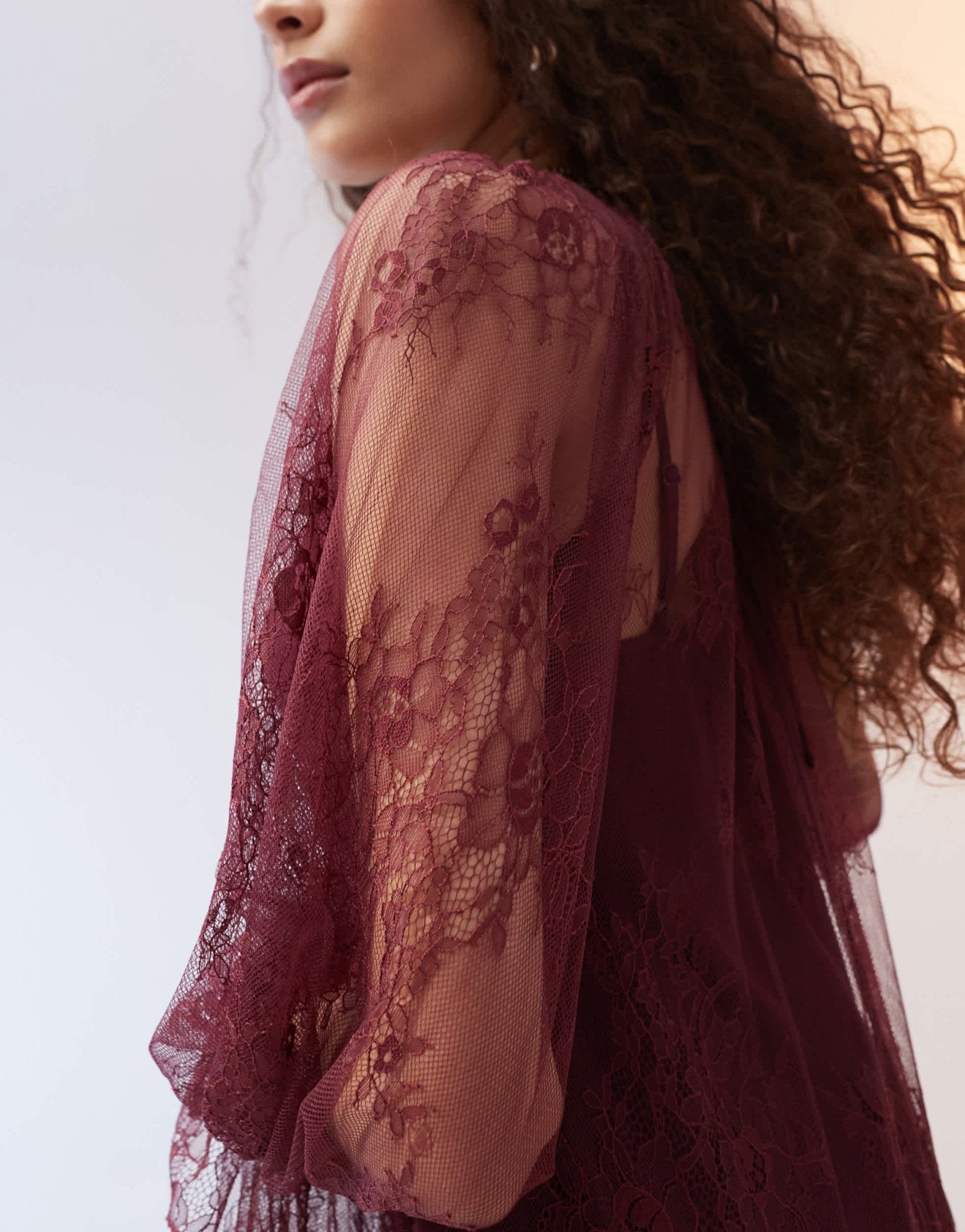ASOS DESIGN ruffle detail lace maxi dress in burgundy - ASOS Sample Sale