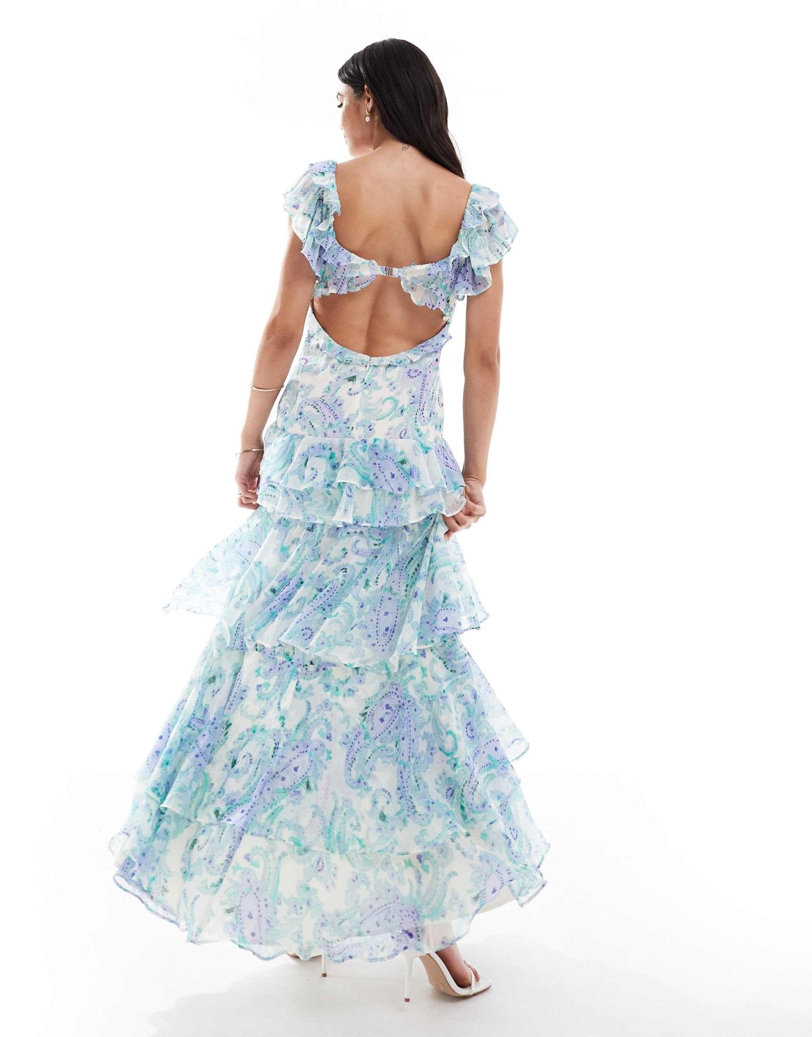 ASOS DESIGN ruffle dropped waist tiered maxi dress in blue floral print - ASOS Sample Sale