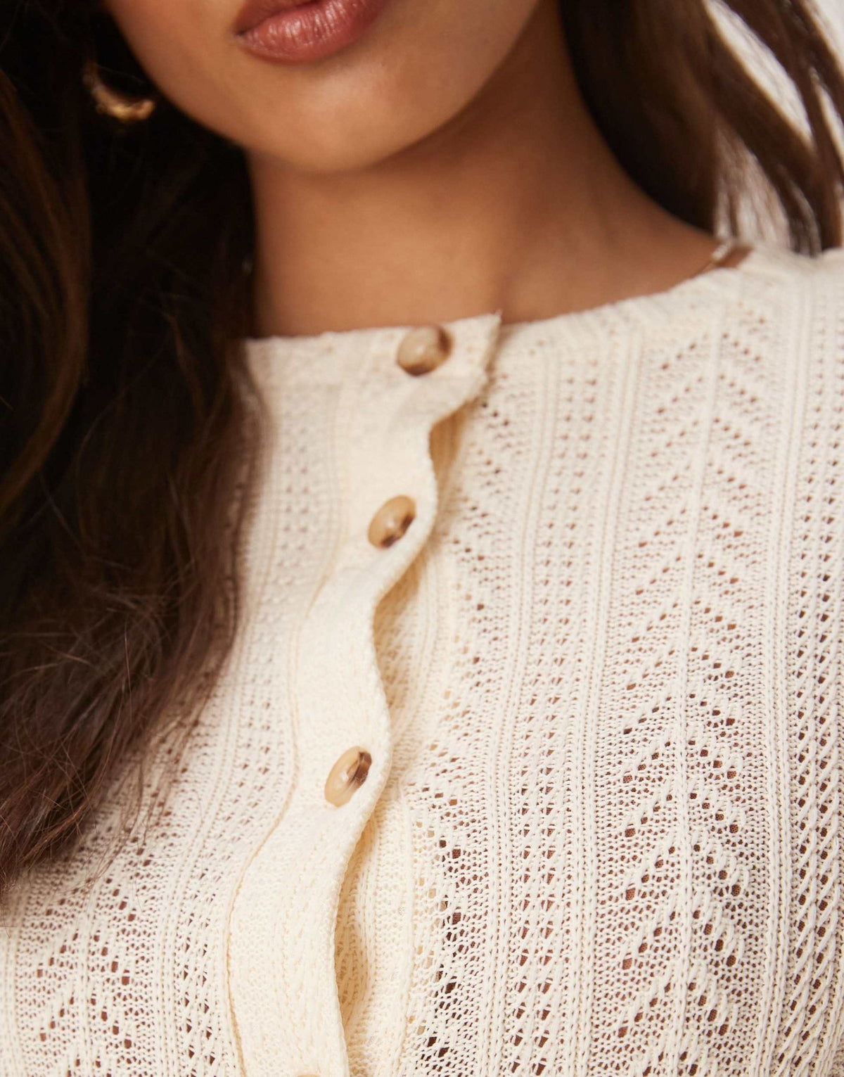 ASOS DESIGN ruffle hem crochet cardigan top in cream - ASOS Sample Sale