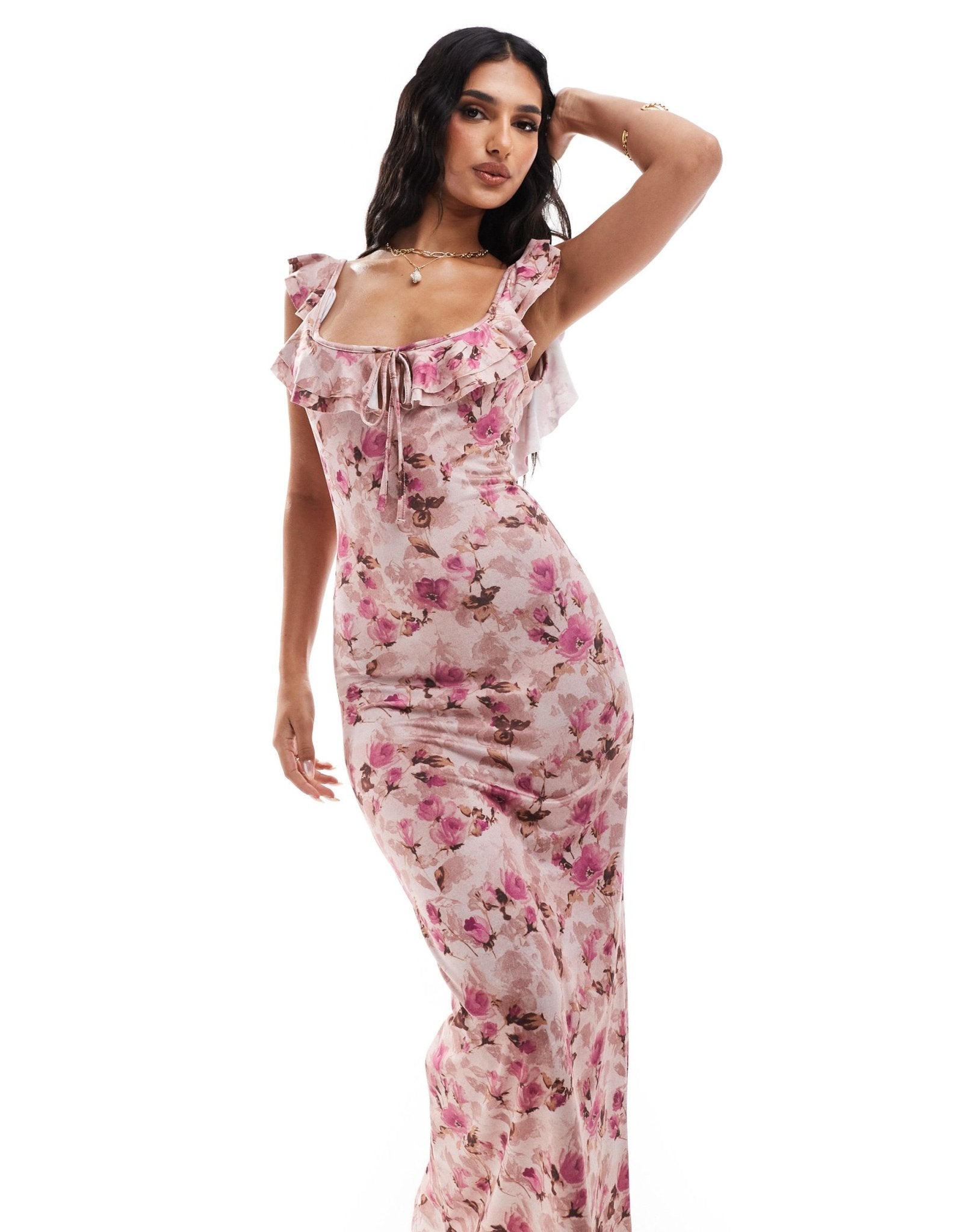 ASOS DESIGN ruffle midi tea dress with keyhole detail in ditsy floral print - ASOS Sample Sale