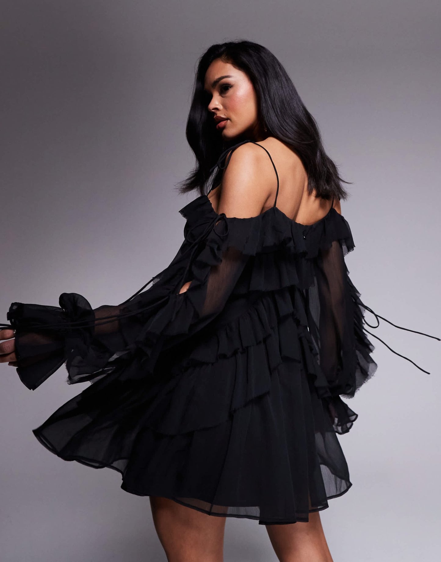 ASOS DESIGN ruffle off shoulder tiered mini dress in black - ASOS Sample Sale