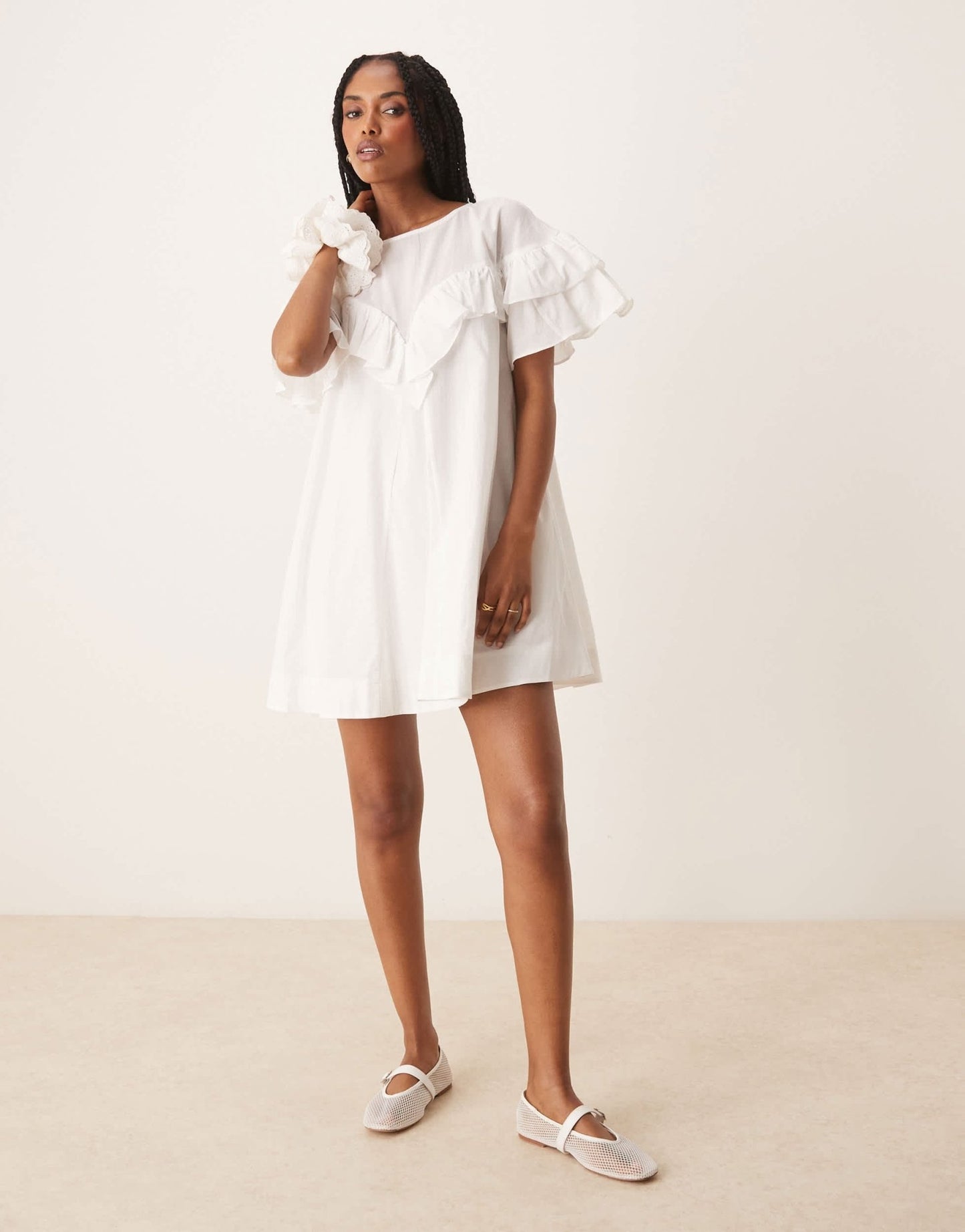 ASOS DESIGN ruffle short sleeve dress in white - ASOS Sample Sale