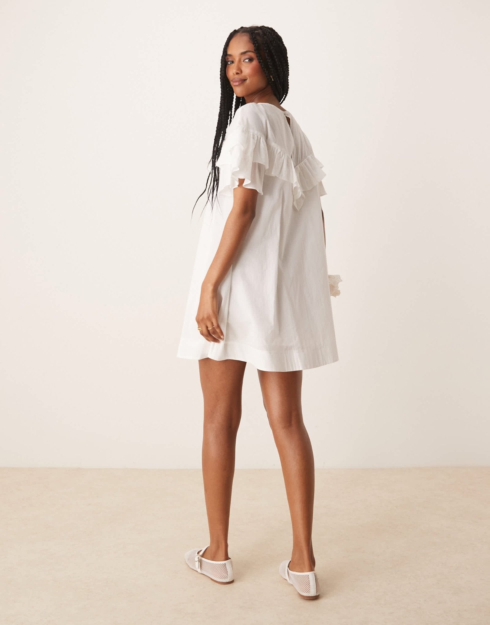 ASOS DESIGN ruffle short sleeve dress in white - ASOS Sample Sale