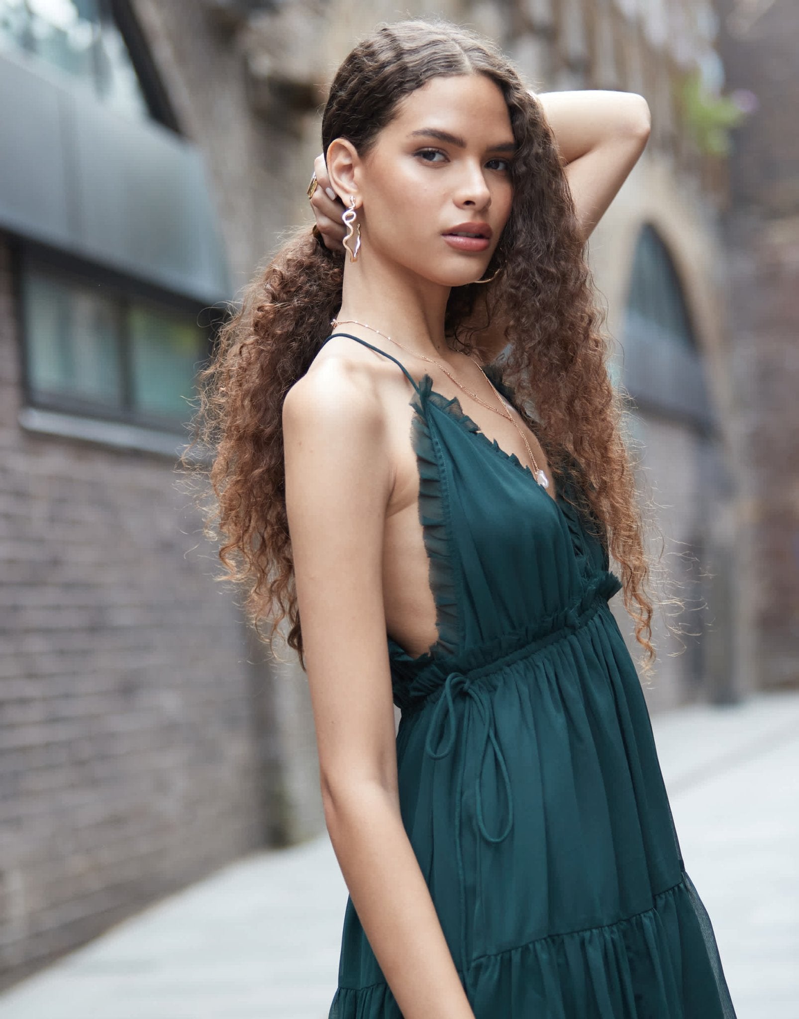 ASOS DESIGN ruffle tiered cami mini dress with lace trim in forest green - ASOS Sample Sale