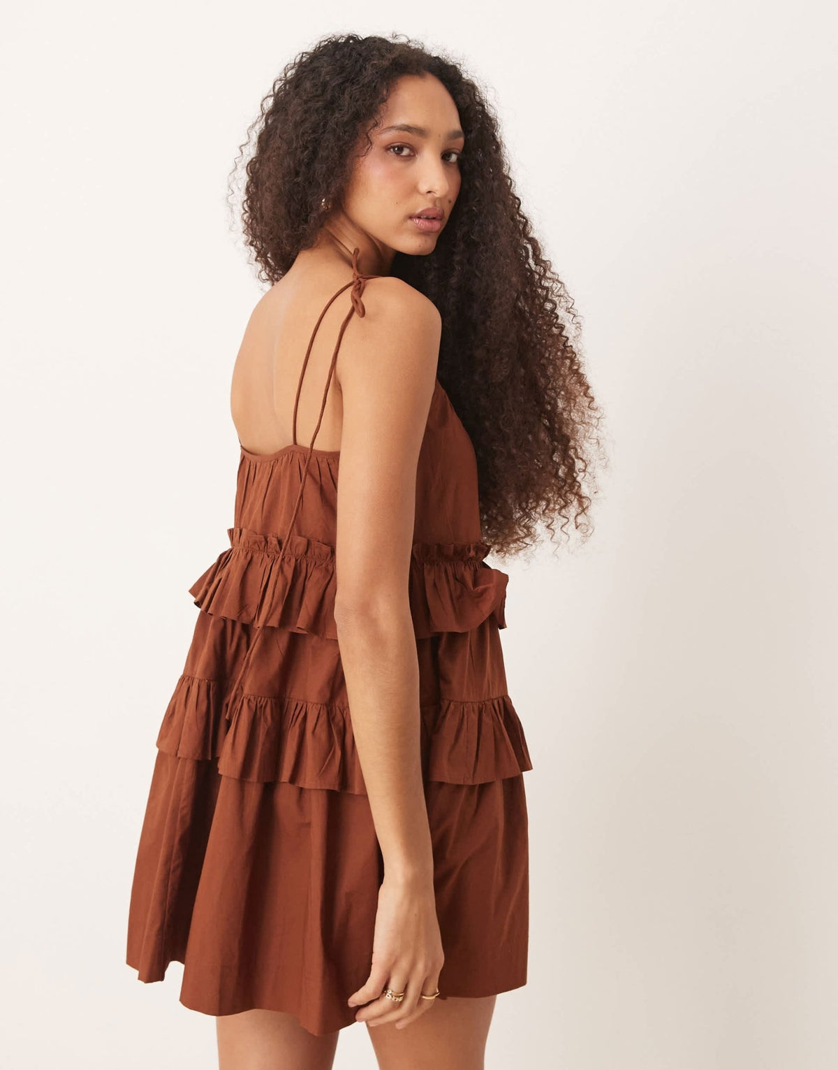 ASOS DESIGN ruffle tiered mini dress in chocolate - ASOS Sample Sale