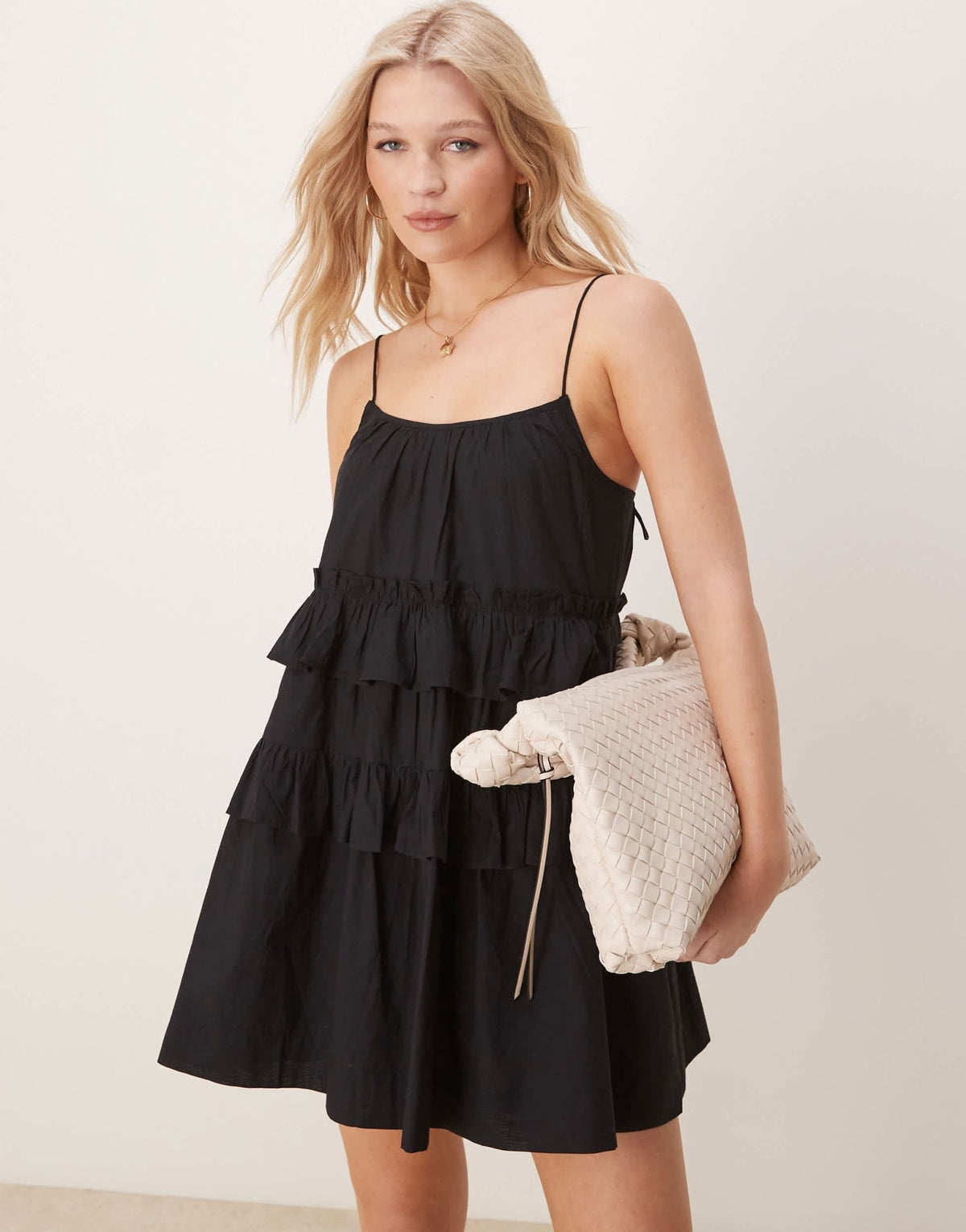 ASOS DESIGN ruffle tiered mini sundress in black - ASOS Sample Sale