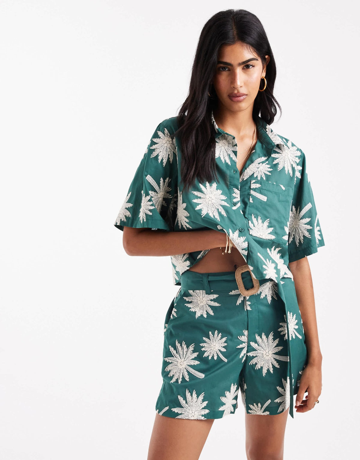 ASOS DESIGN runner shorts with embroidery and belt detail co-ord in green - ASOS Sample Sale