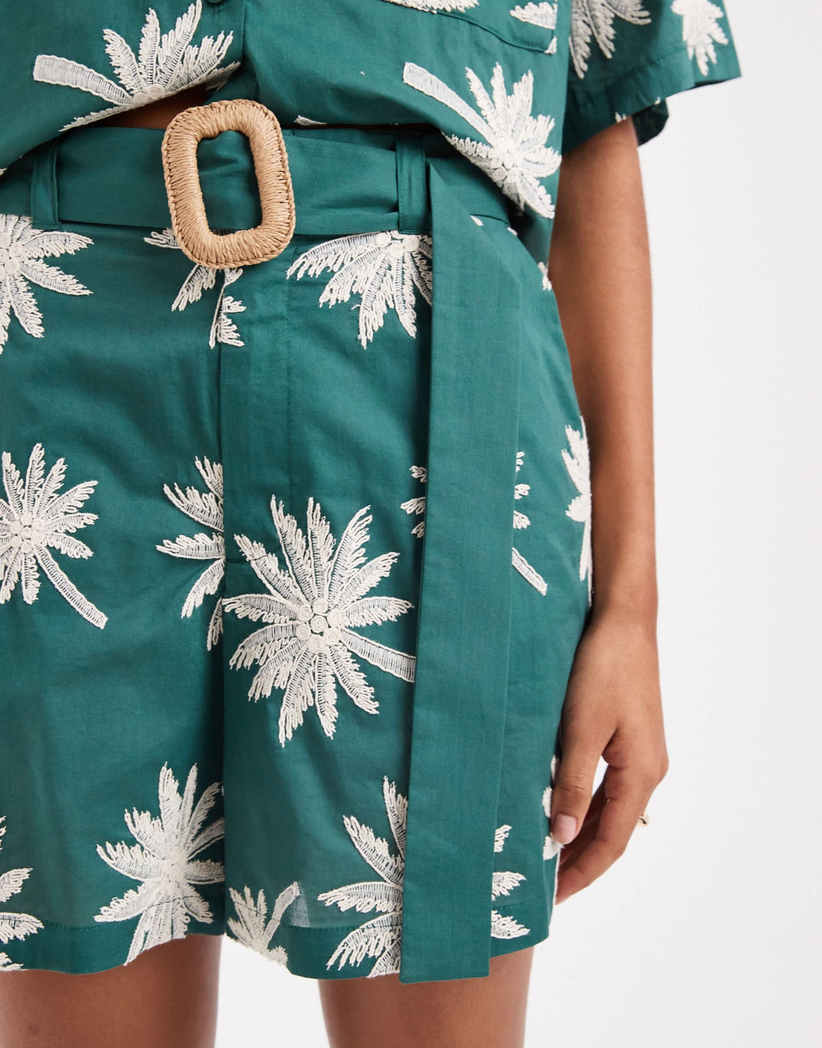 ASOS DESIGN runner shorts with embroidery and belt detail co-ord in green - ASOS Sample Sale