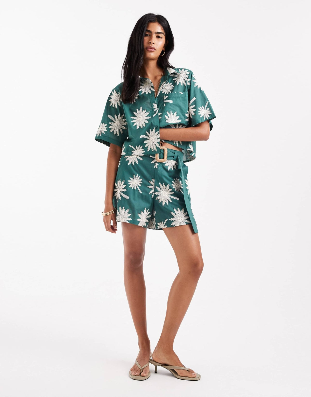 ASOS DESIGN runner shorts with embroidery and belt detail co-ord in green - ASOS Sample Sale