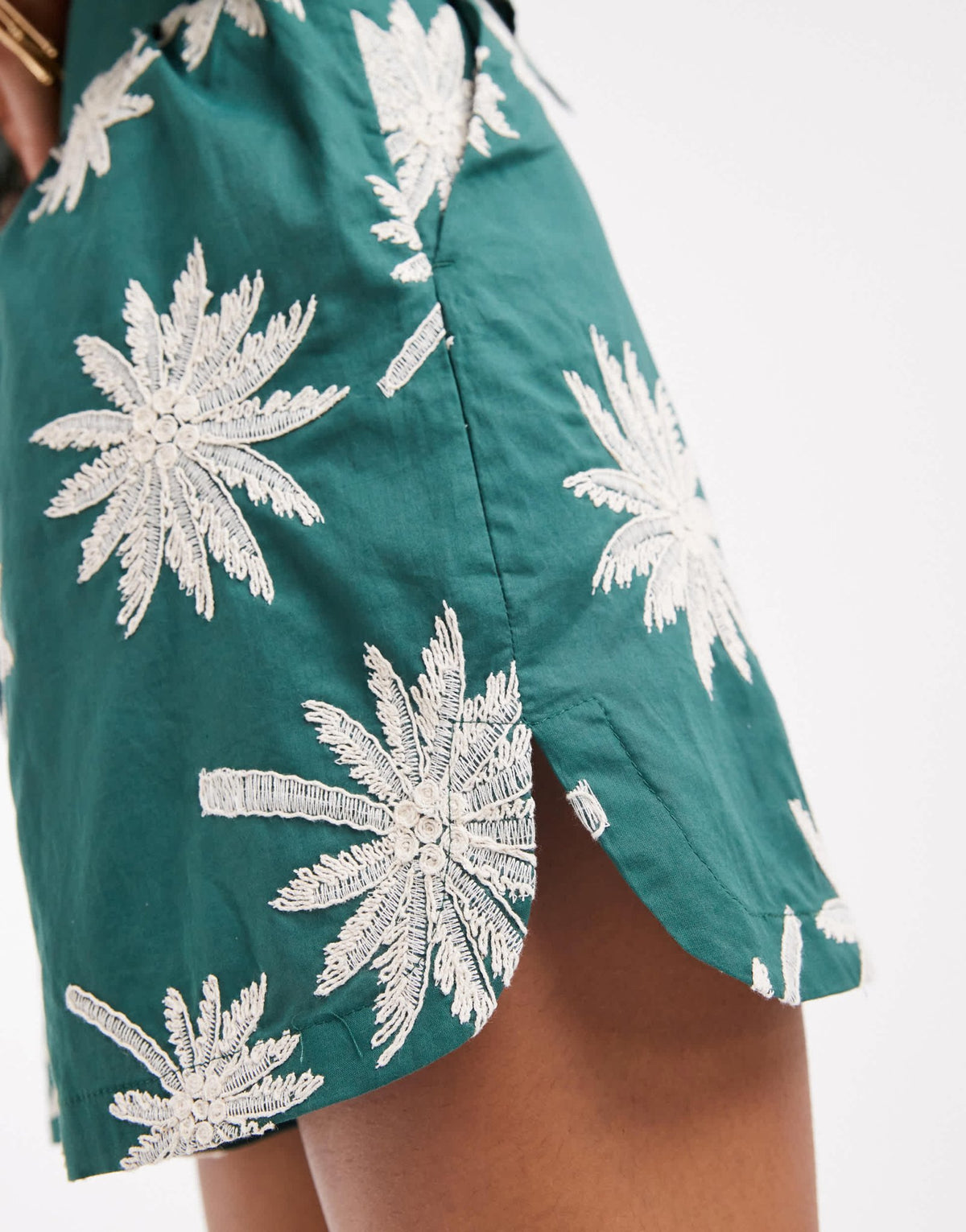 ASOS DESIGN runner shorts with embroidery and belt detail co-ord in green - ASOS Sample Sale