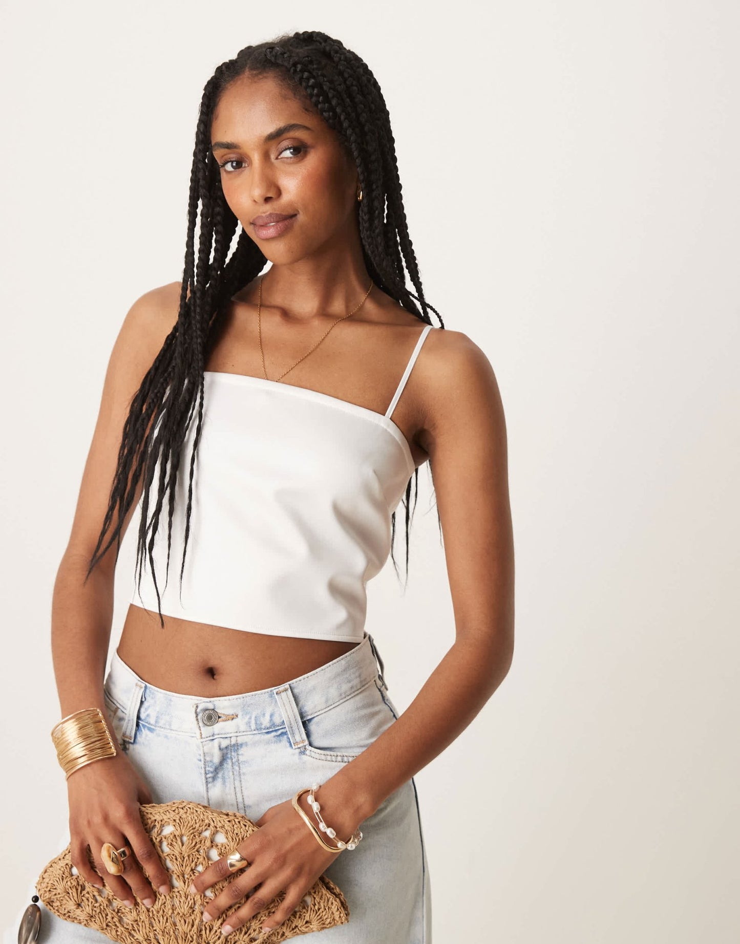 ASOS DESIGN sash detail satin cropped cami top in ivory - ASOS Sample Sale