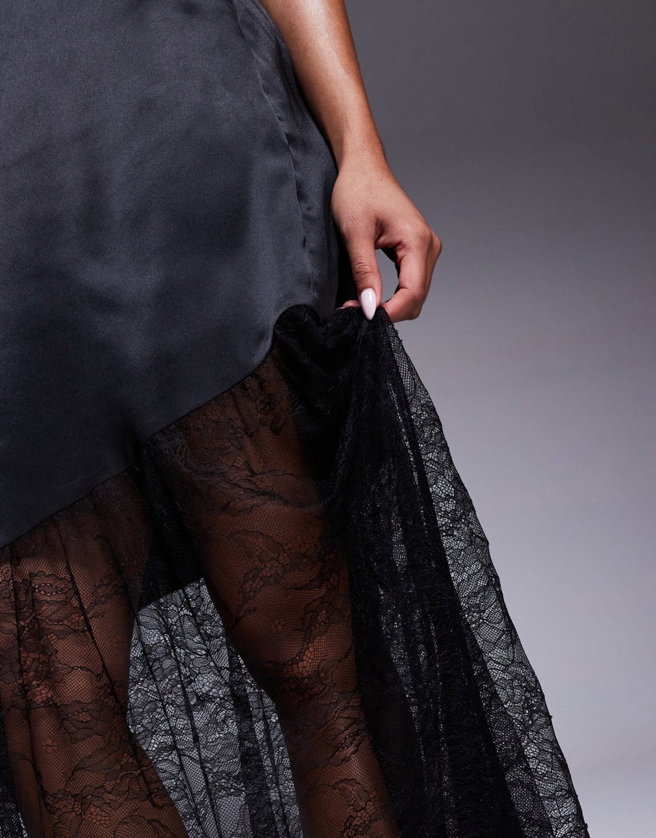 ASOS DESIGN satin and lace mix maxi t shirt dress in black - ASOS Sample Sale