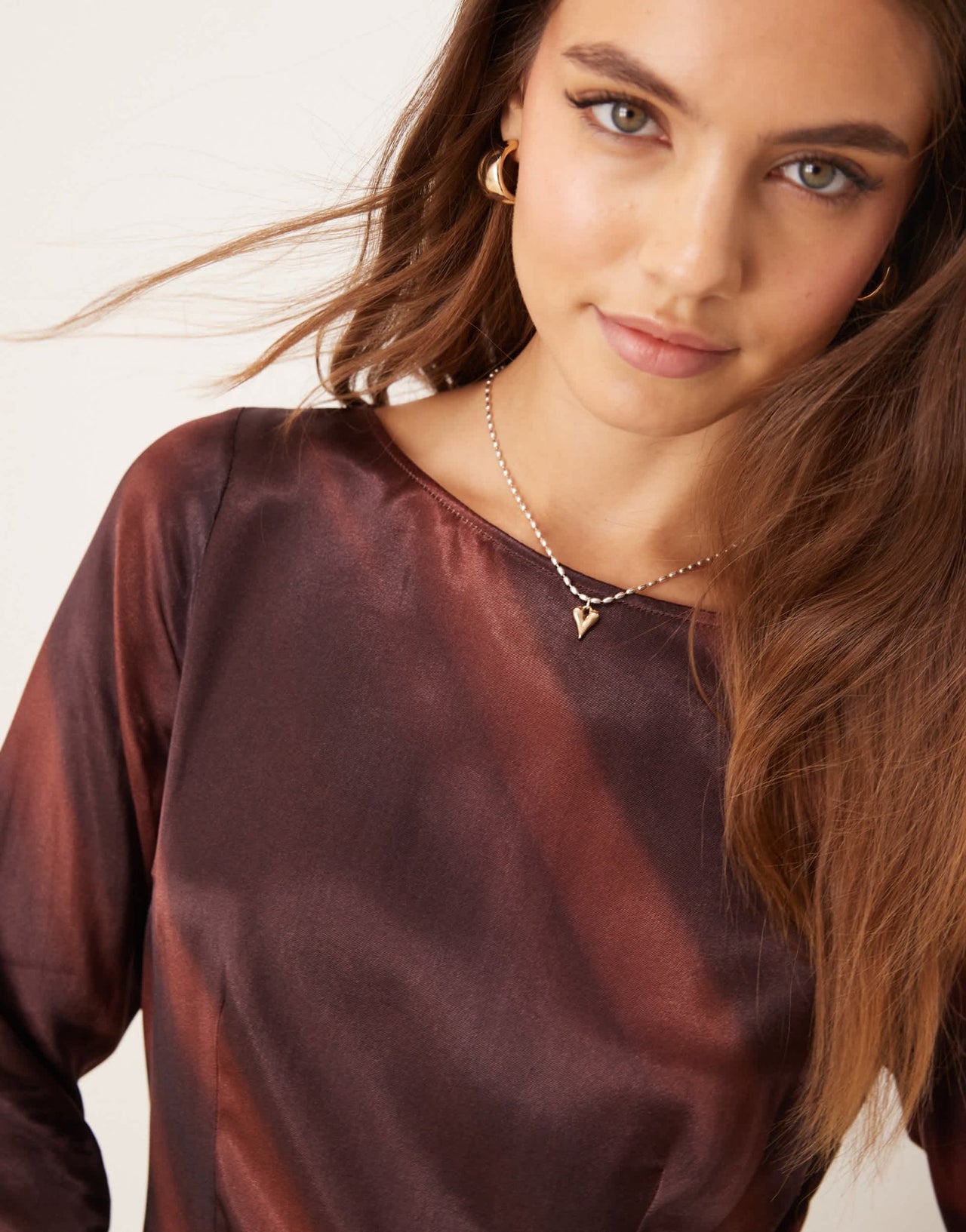 ASOS DESIGN satin angel sleeve slash neck in choc tie dye print - ASOS Sample Sale