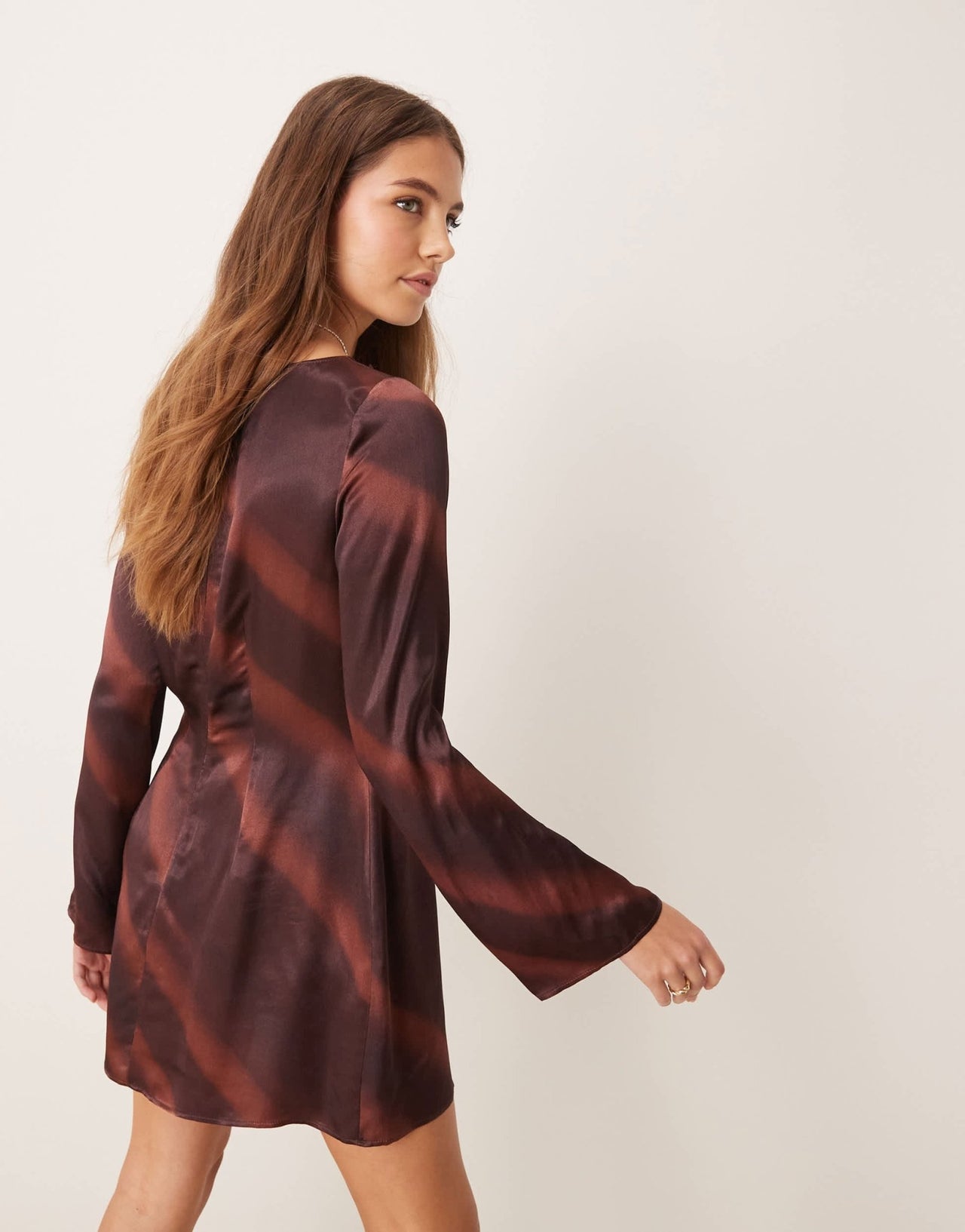 ASOS DESIGN satin angel sleeve slash neck in choc tie dye print - ASOS Sample Sale