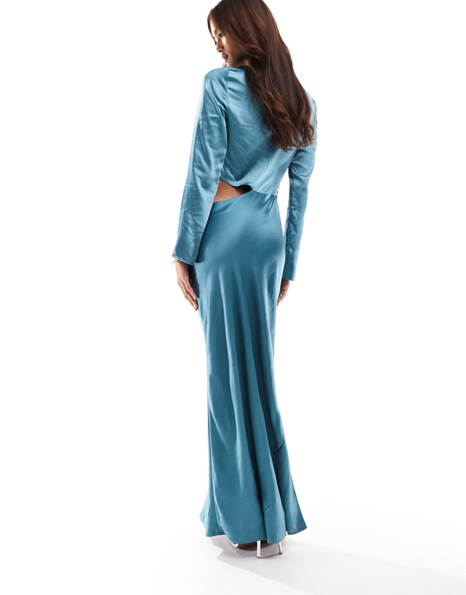 ASOS DESIGN satin asymmetric waist cut out maxi dress in teal - ASOS Sample Sale