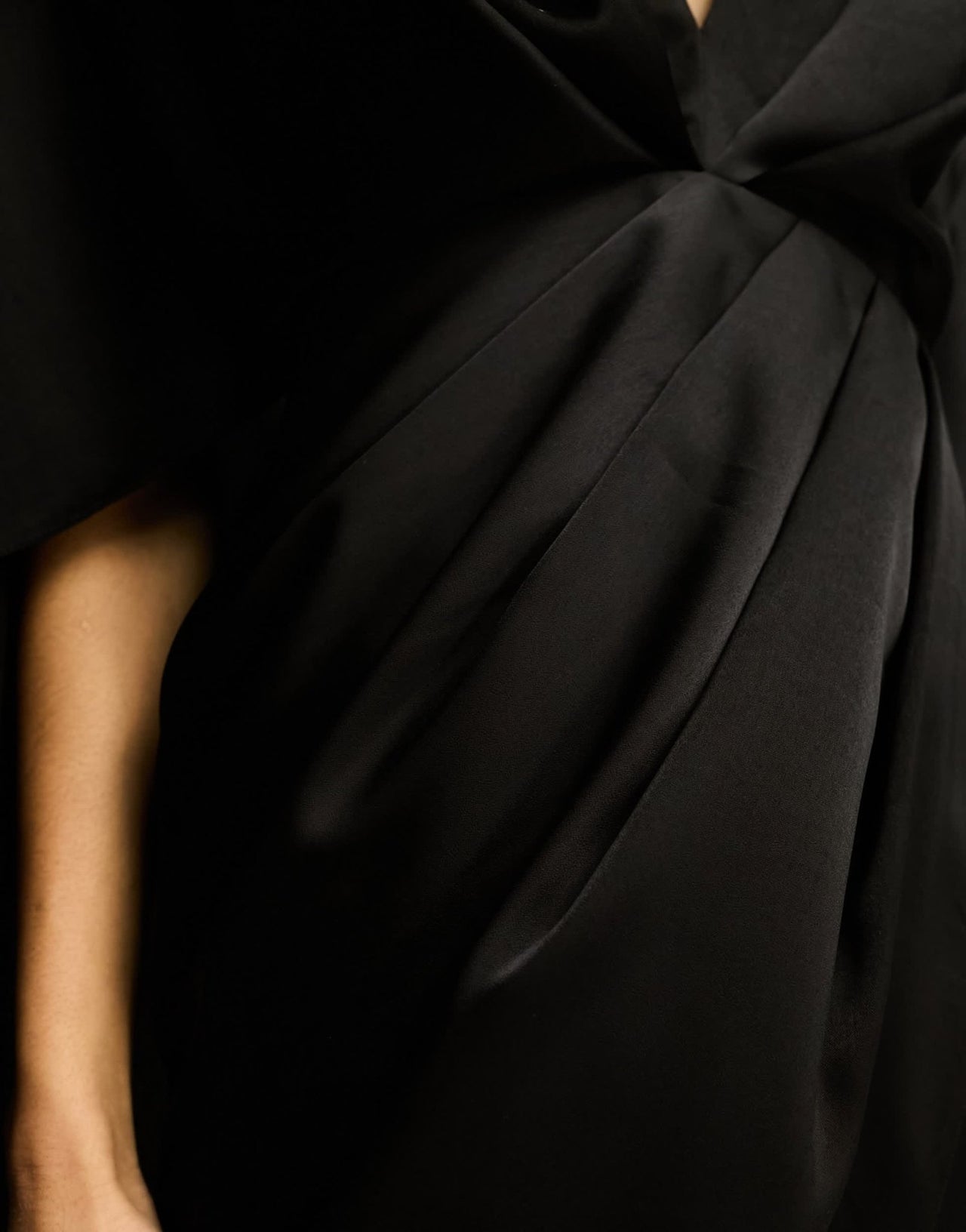 ASOS DESIGN satin batwing pleat midi dress with drape skirt in black - ASOS Sample Sale