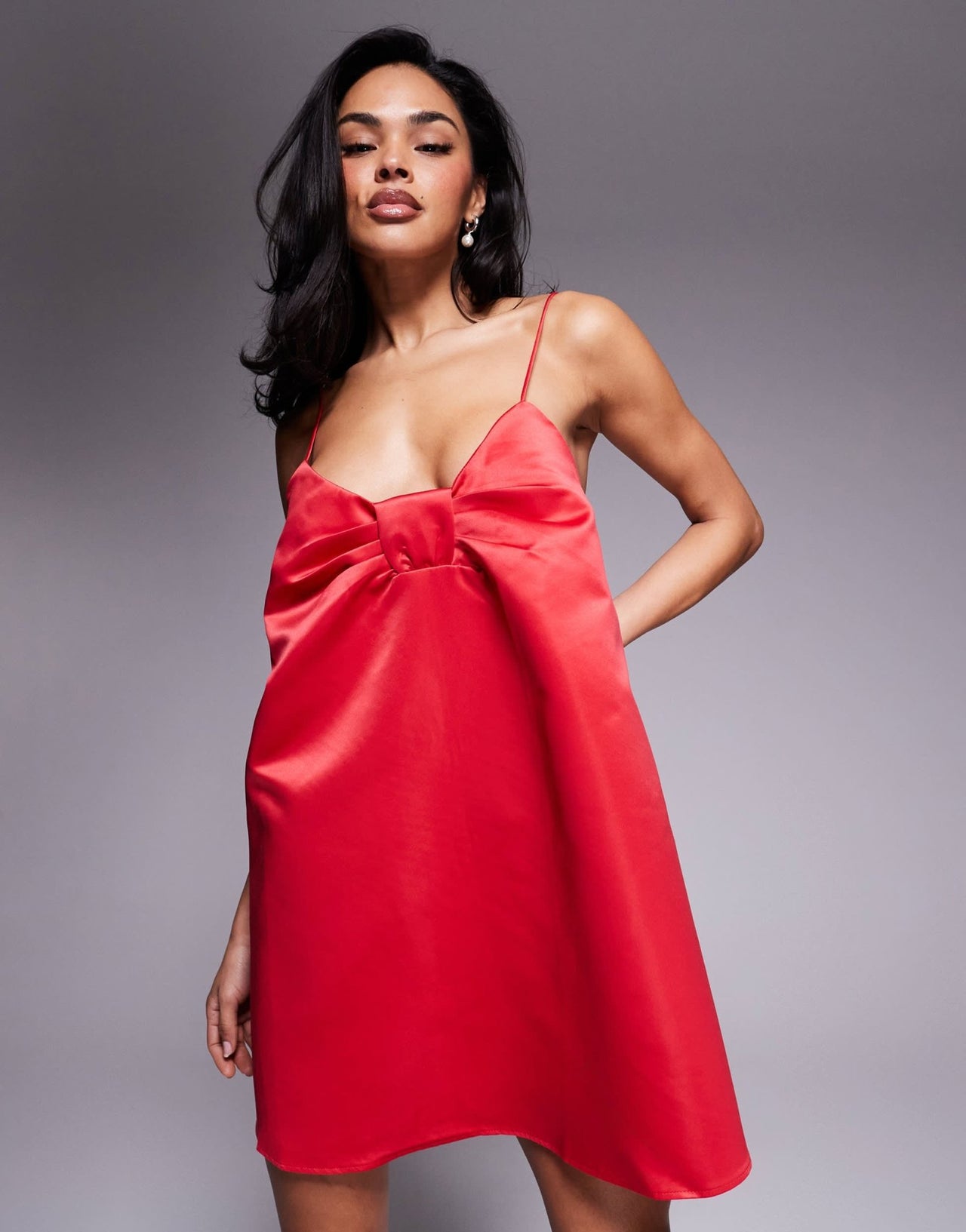 ASOS DESIGN satin bow detail structured mini dress in red - ASOS Sample Sale
