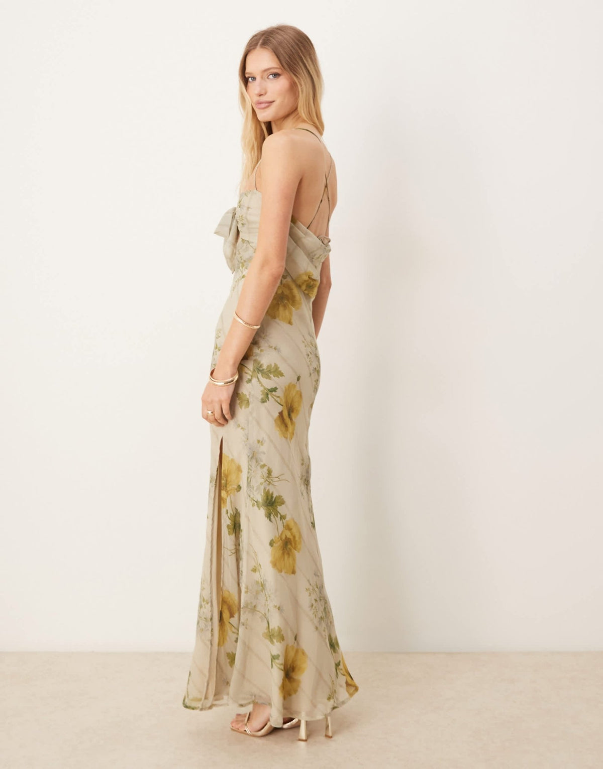 ASOS DESIGN satin bust bow front chiffon maxi dress in yellow floral print - ASOS Sample Sale