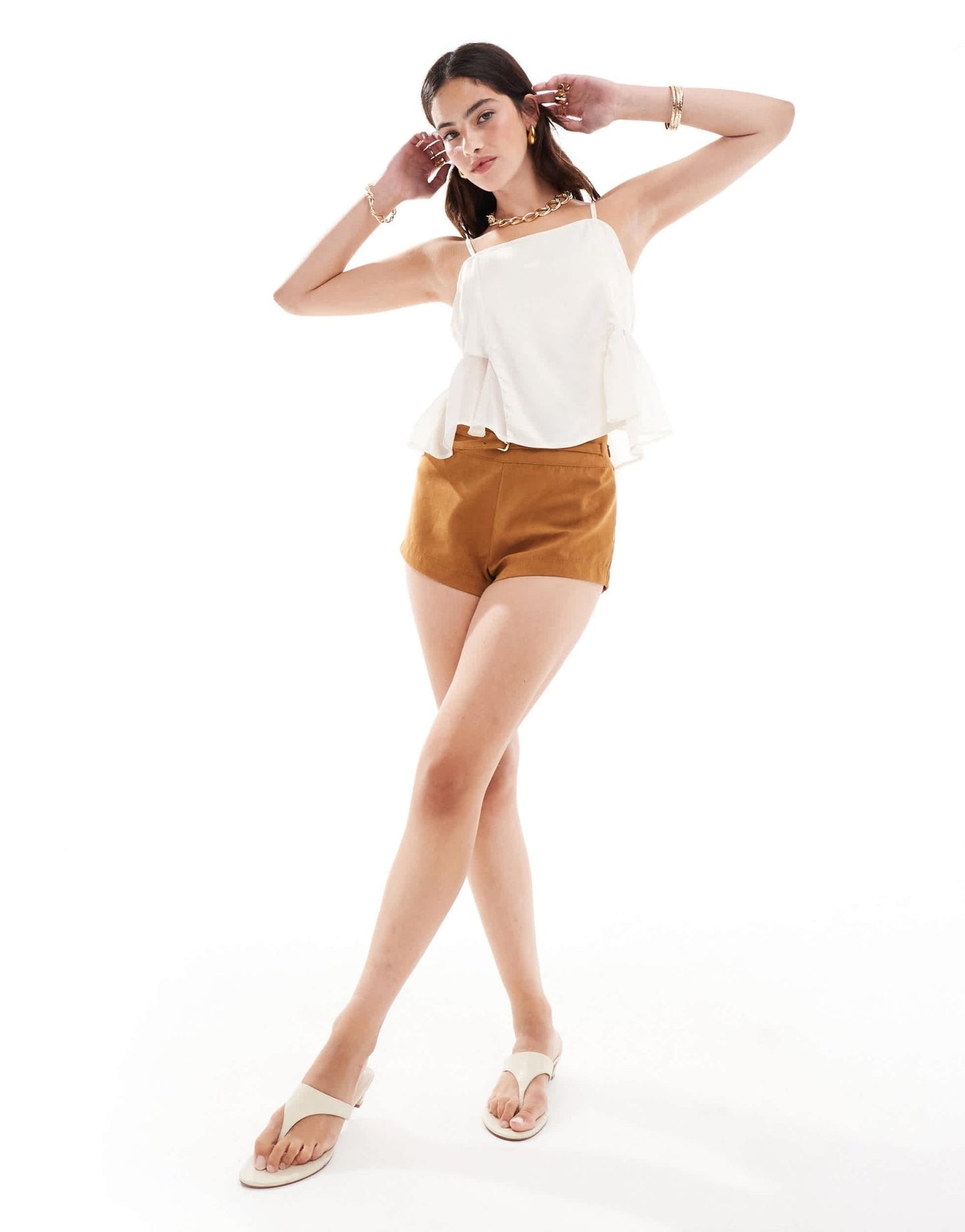 ASOS DESIGN satin chiffon mix cami top in ivory - ASOS Sample Sale
