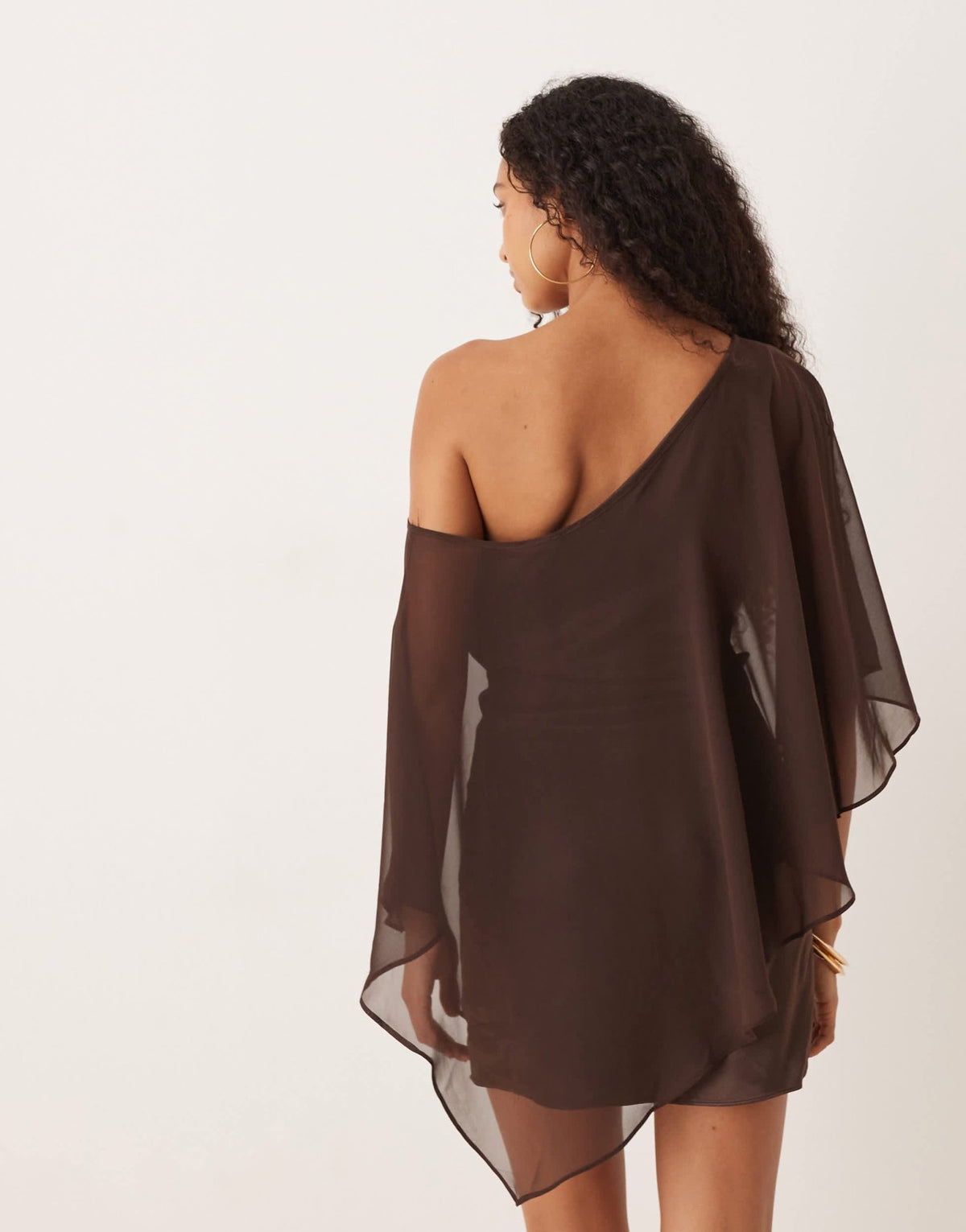 ASOS DESIGN satin chiffon mix drape one shoulder mini dress in chocolate - ASOS Sample Sale