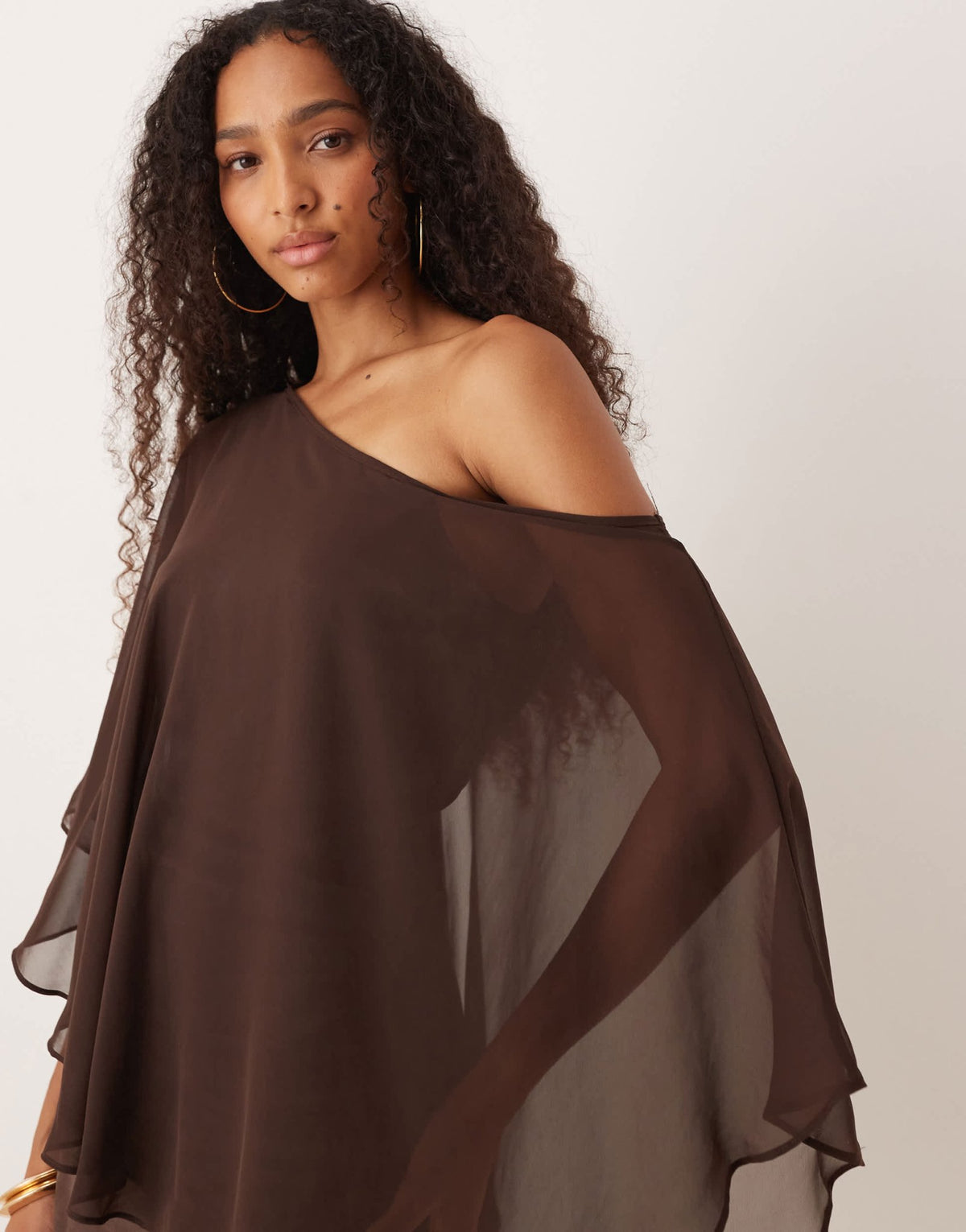 ASOS DESIGN satin chiffon mix drape one shoulder mini dress in chocolate - ASOS Sample Sale