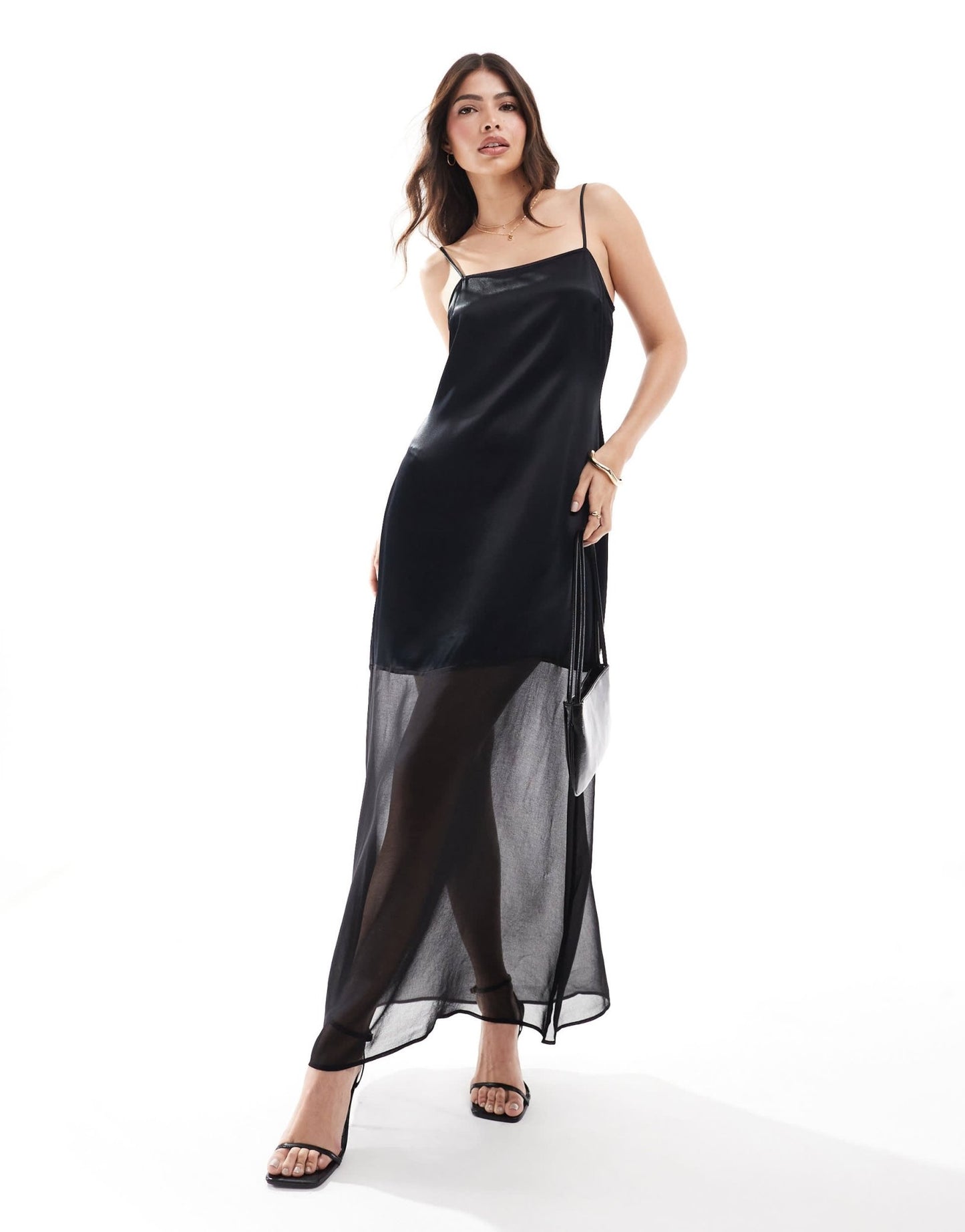 ASOS DESIGN satin chiffon mix maxi dress in black - ASOS Sample Sale