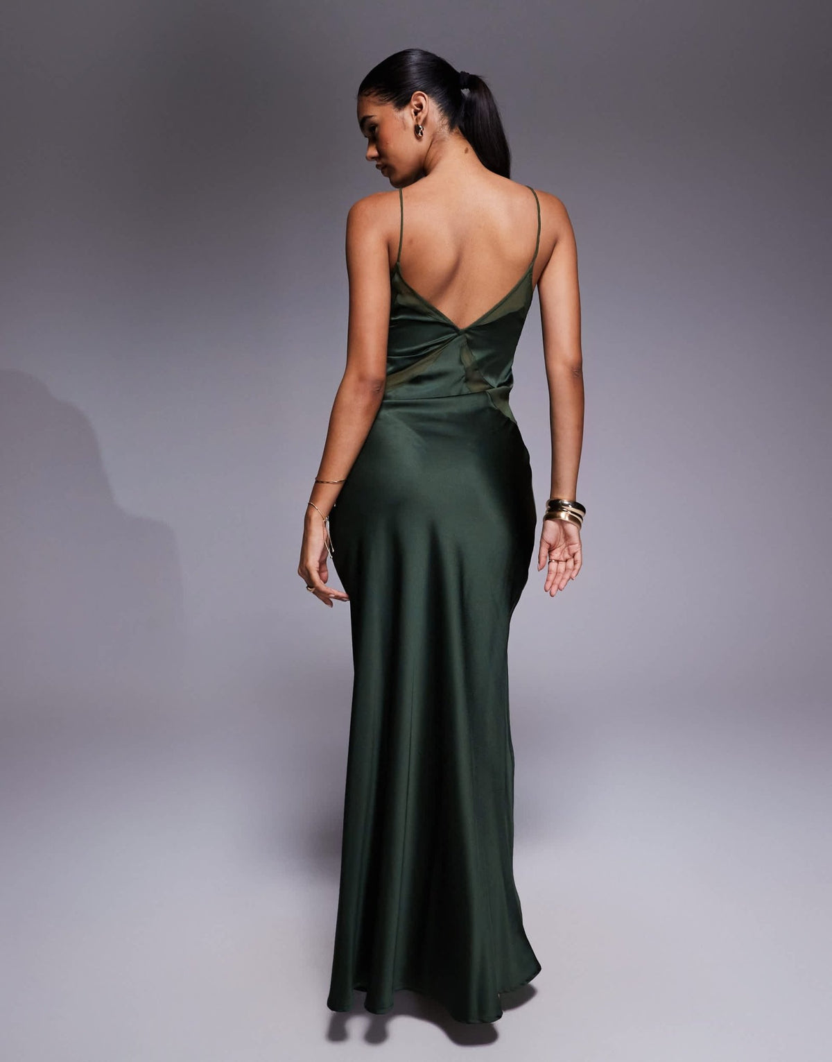 ASOS DESIGN satin chiffon mix square high neck maxi dress in dark green - ASOS Sample Sale